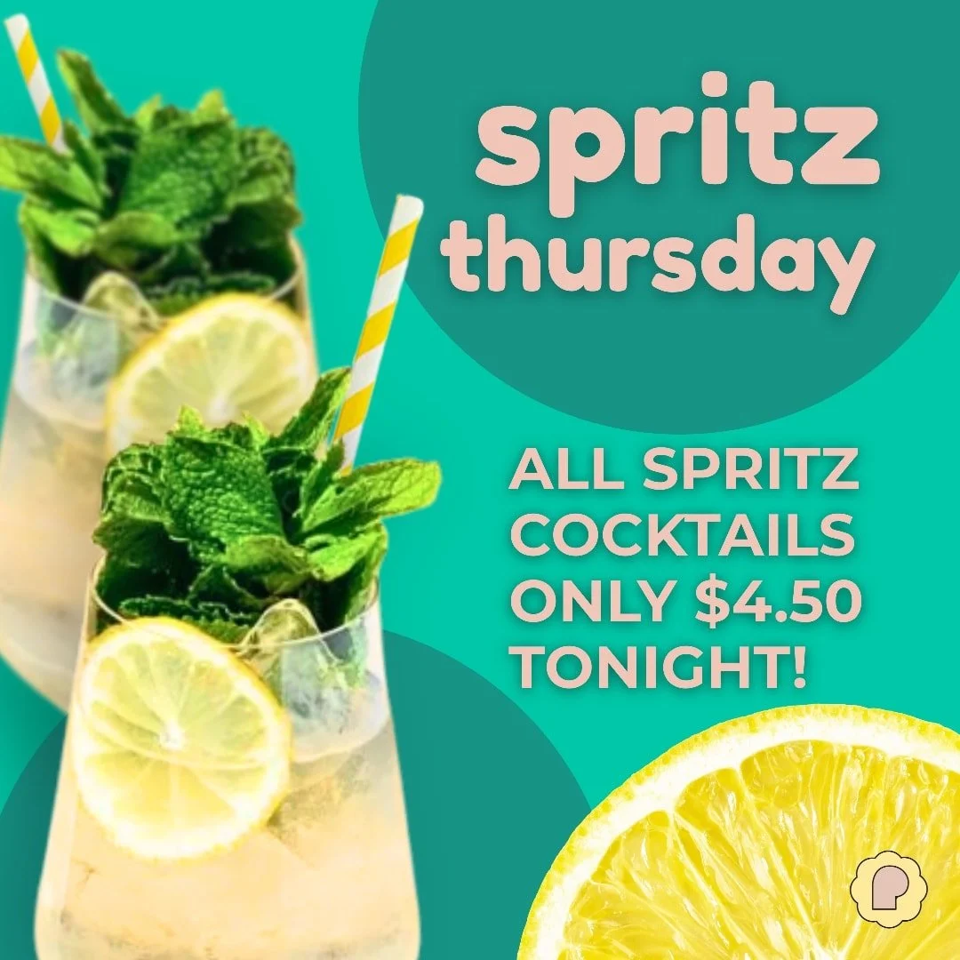 🍋 Can't wait for the weekend? Start your weekend now with SPRITZ THURSDAY! 

Tonight's Spritz Thursday&mdash;that means Spritz Cocktail Specials all night long! Our garden is ready to welcome you for an evening of refreshing spritz and chef-prepared