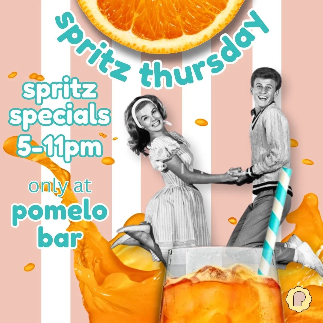 🍊 Let's get spritzed! It's Spritz Thursday! 🎉

We're pouring the best Spritz Specials in the city ALL NIGHT LONG! Our garden and indoor lounge are spritzed up so your evening of refreshing spritz and chef-prepared bites is bubble-licious and delici