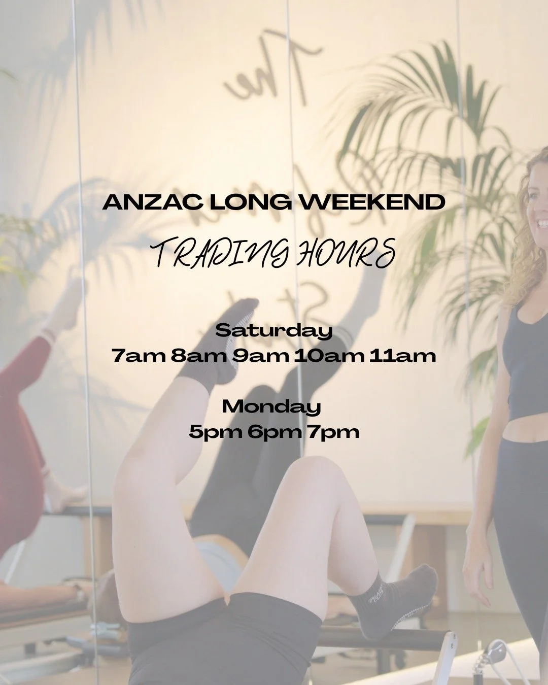 ANZAC Long Weekend Trading Hours

We are open Saturday and with a slightly reduced timetable on Monday.

Only a few spots left for Saturday... book in quick!!!