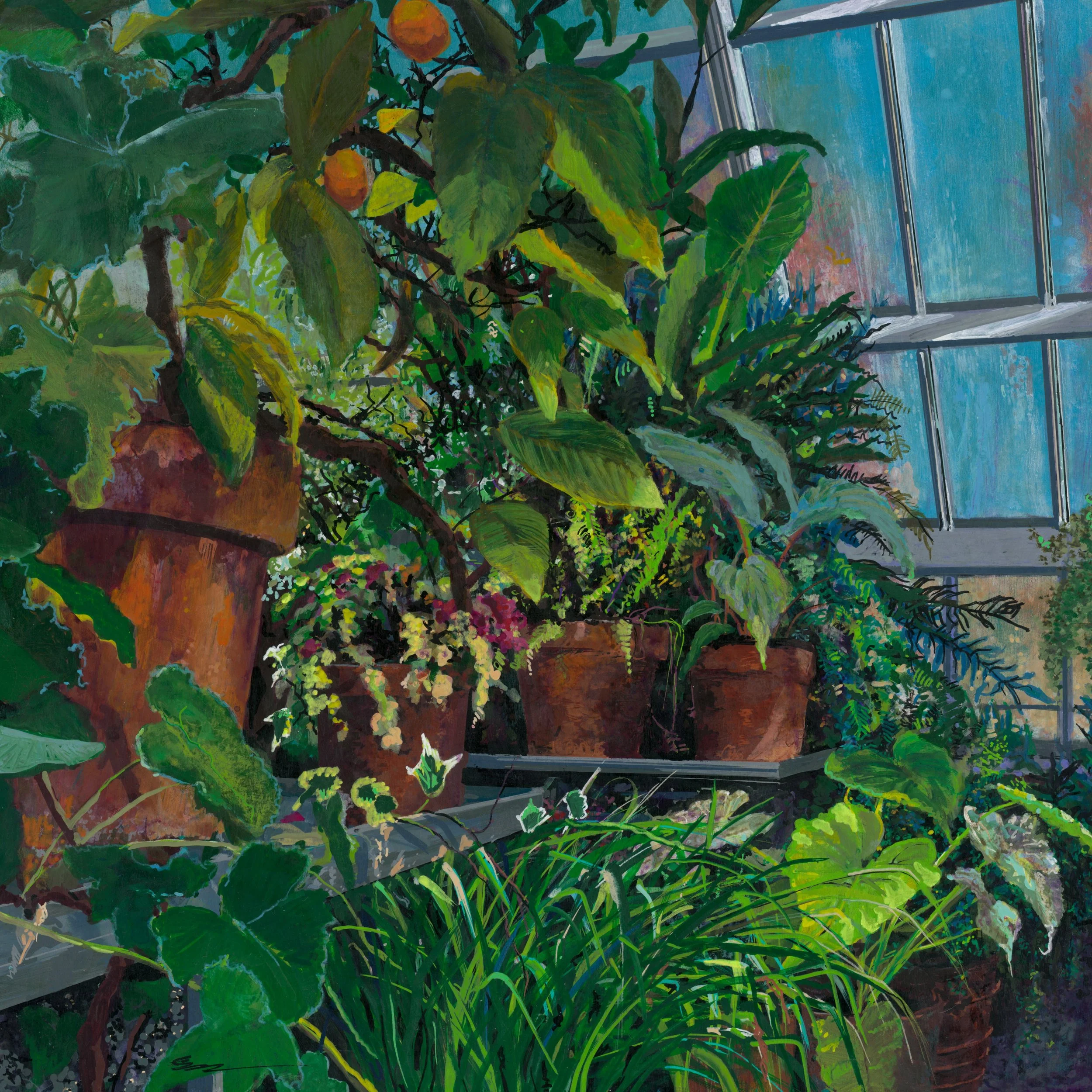 Vinery at Blithewold, 2026, acrylic / ink on 12x12" panel, $875 framed 