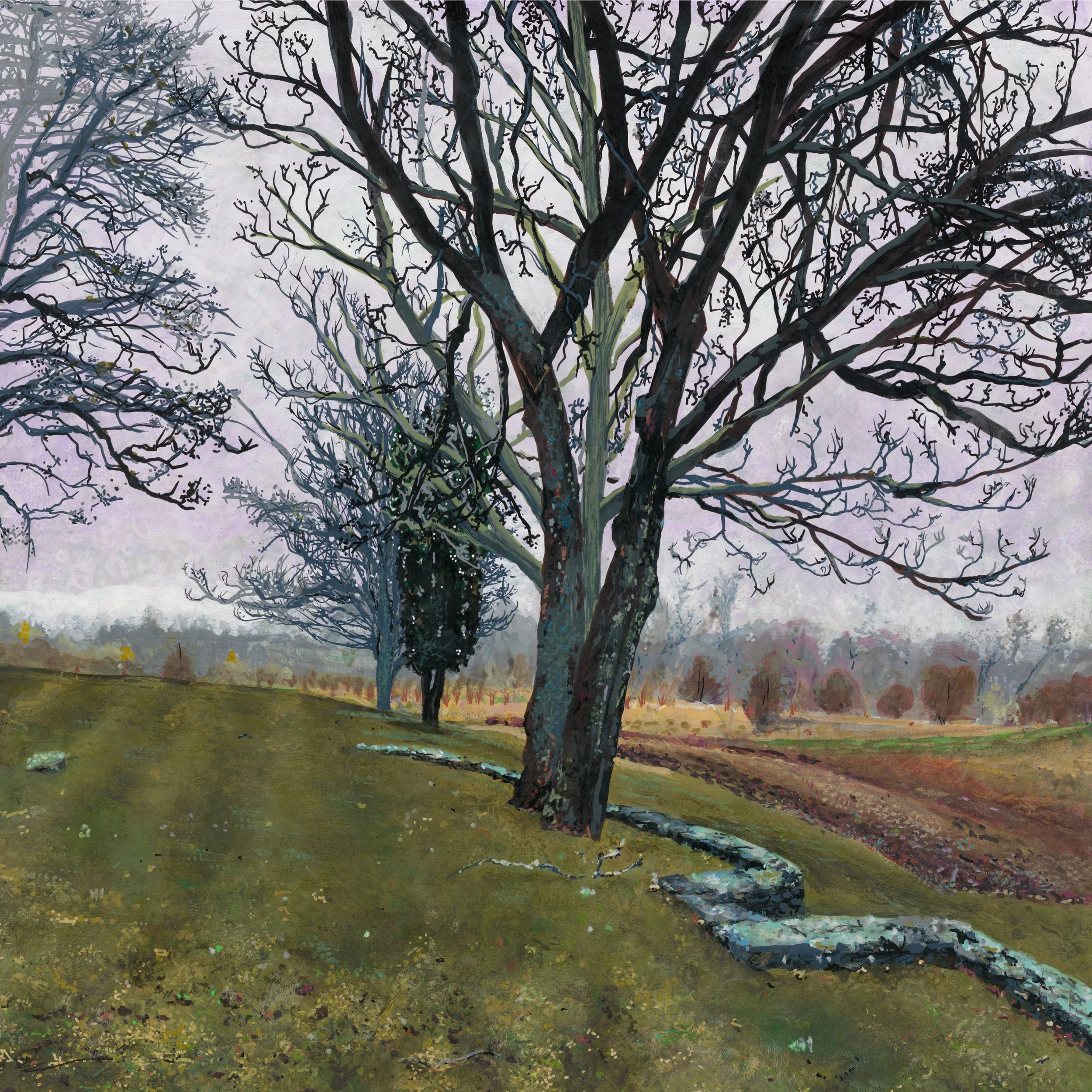 Still Waiting for Spring, 2026, acrylic/ink on 12x12" panel SOLD
