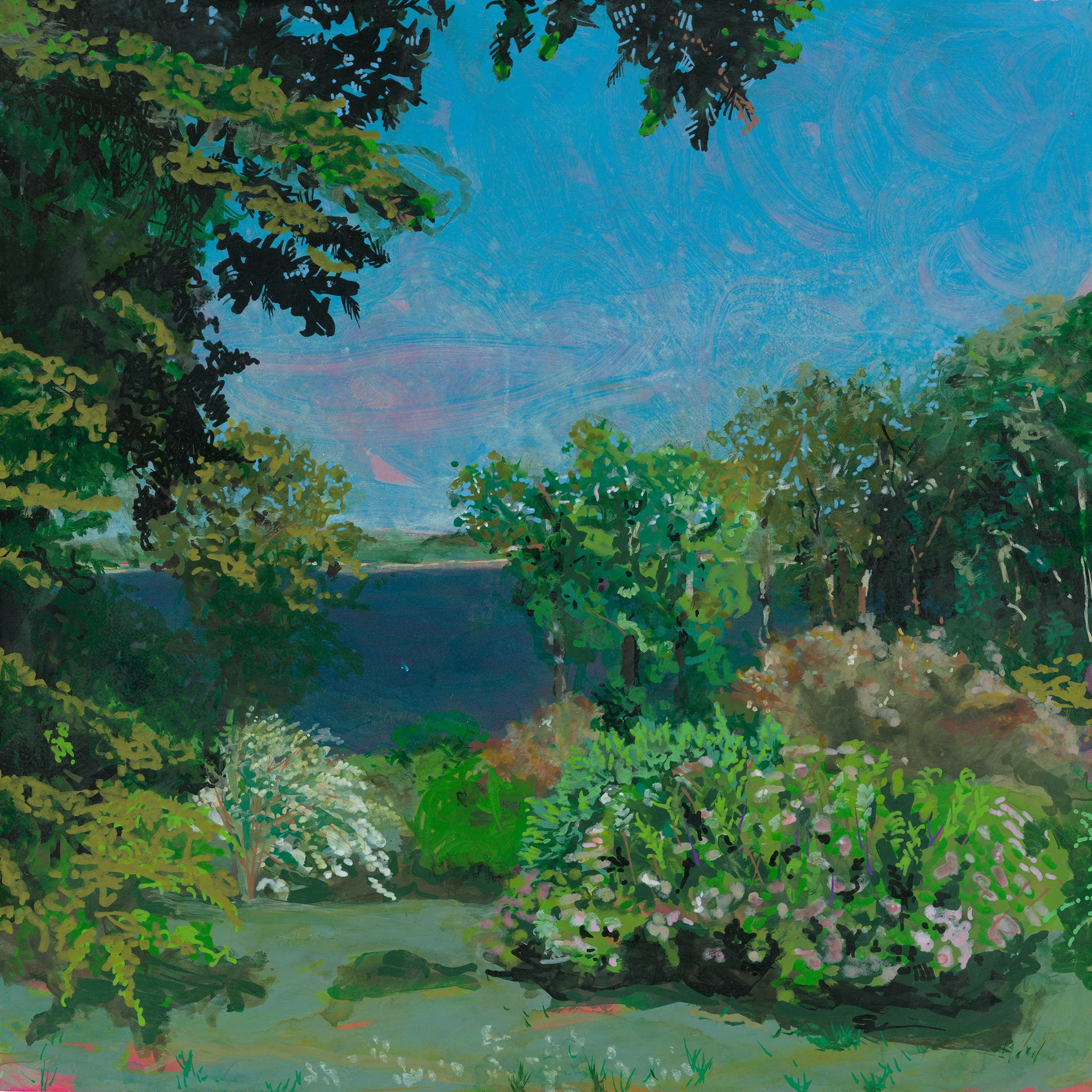 Sakonnet River from Glen Manor House, 2026, acrylic on 8x8" panel, $625 unframed