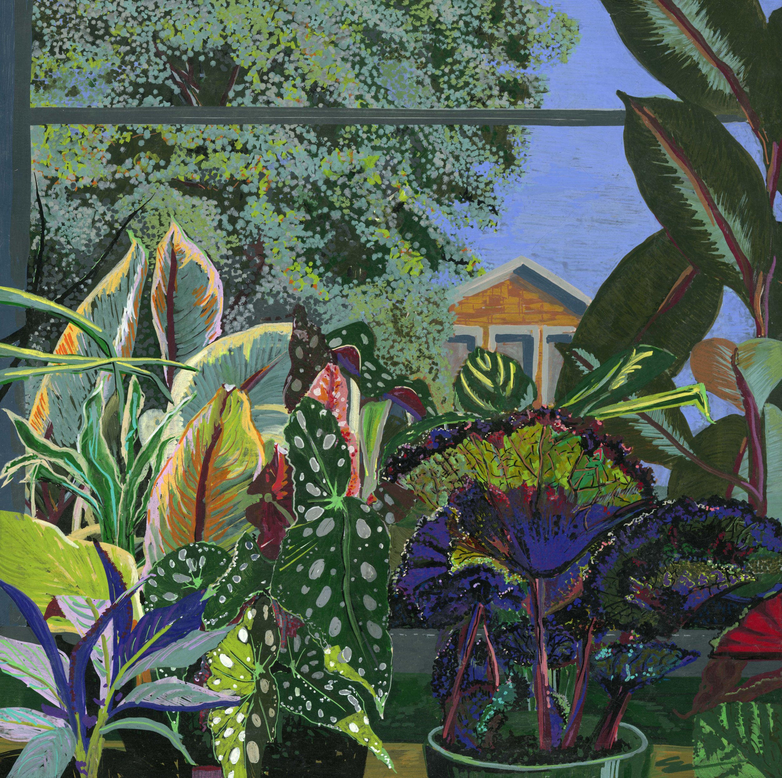 Brown House Greenhouse, 2024, acrylic/ink on 12x12" panel SOLD