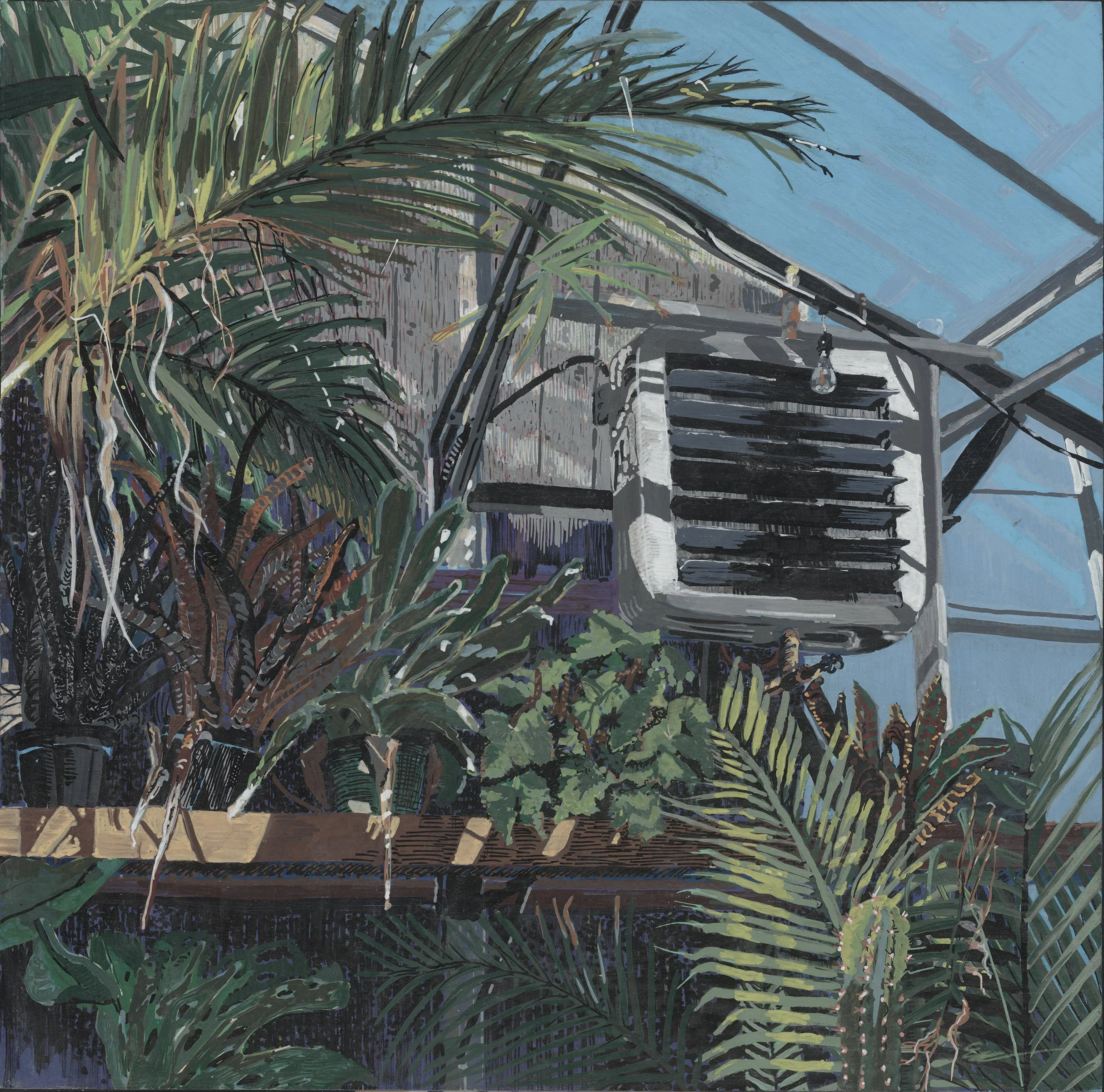 Fall in the Greenhouse, 2024, acrylic/ink on 12x12" panel SOLD