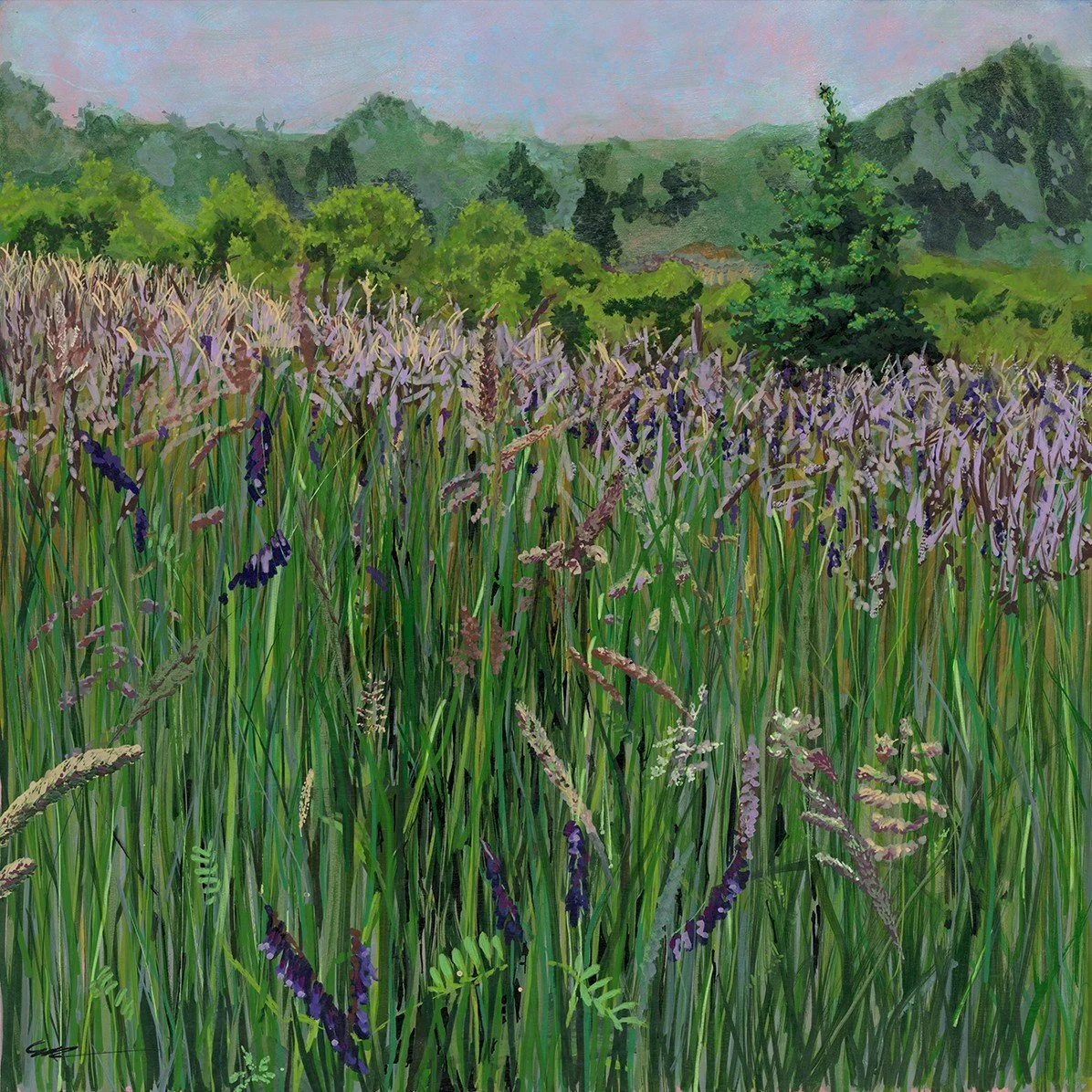 Field's Edge, 2025, acrylic paint marker on 12x12" panel SOLD