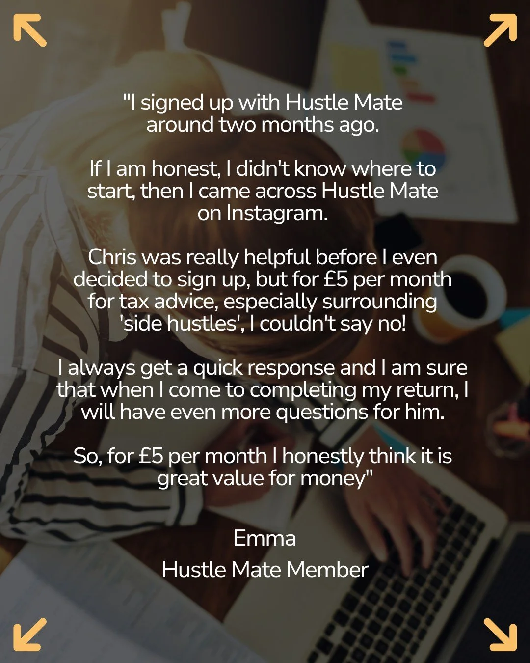💛💛💛 

Absolutely over the moon with this review from @earn.with.em !

This is why we created Hustle Mate - to help people like Emma understand the grey areas of tax without the confusion of Google/AI or the hefty fees of traditional accountants.


