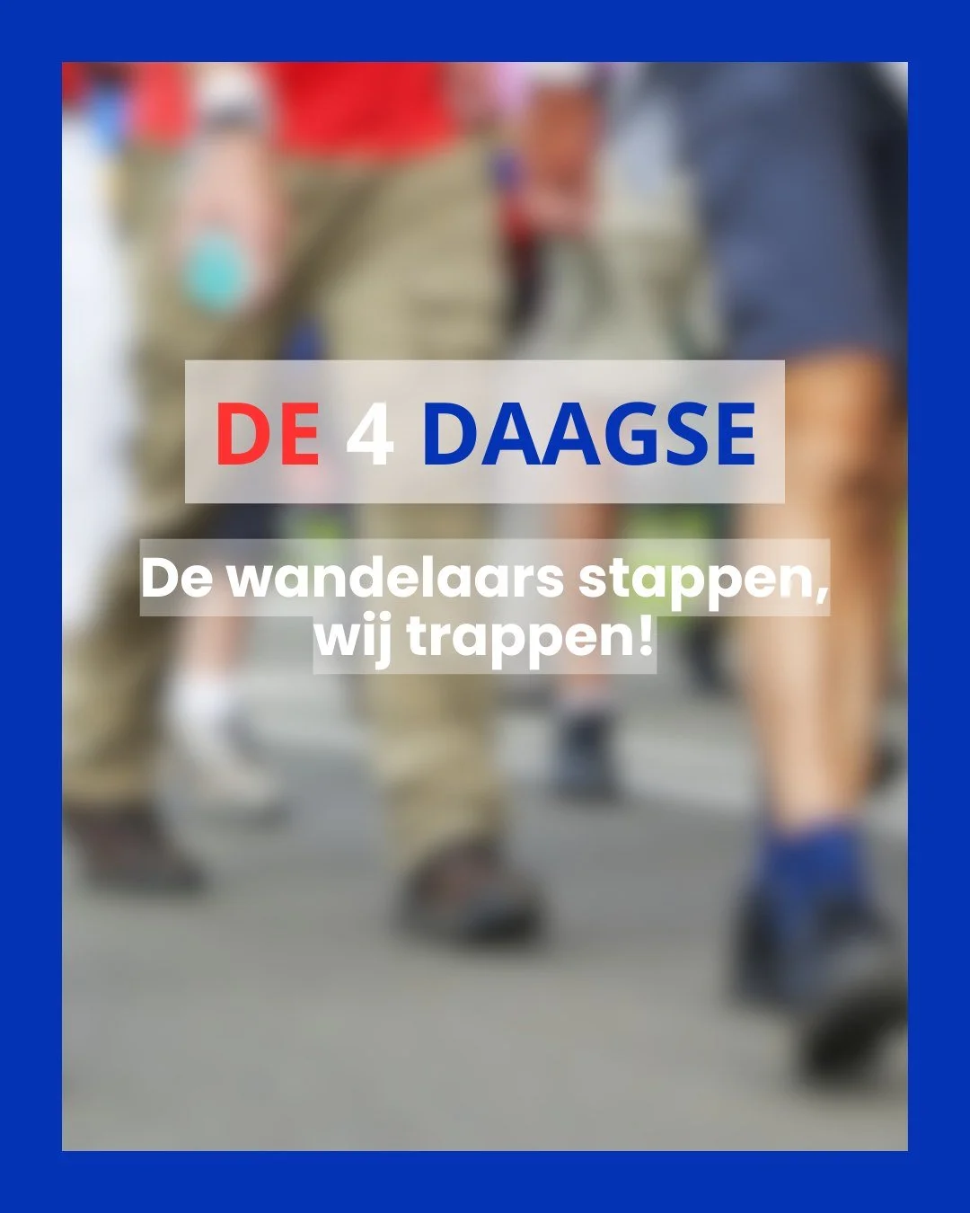 De wandelaars stappen, wij trappen! 🚶&zwj;♀️🚴&zwj;♂️

Binnenkort begint de Vierdaagse! Tijdens de Vierdaagse staat beweging centraal &mdash; net als bij ons. Wilt u ook veilig en zelfverzekerd op pad, net als de lopers? Ontdek onze trainingen!

👉 