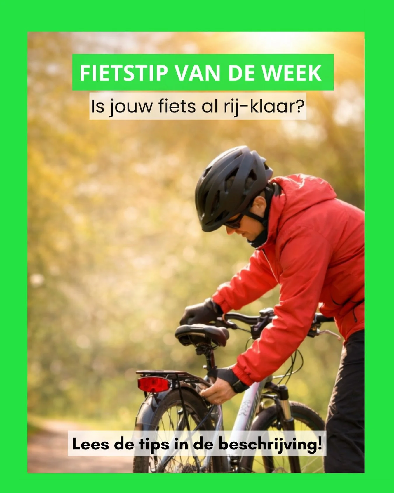 De zon laat zich weer zien&hellip; tijd om je fiets klaar te maken voor het mooie lenteweer! 🌷🚲

Met een paar simpele checks ga je veilig &eacute;n met plezier de weg op:
✔️ Controleer je bandenspanning &ndash; goed opgepompte banden fietsen lichte