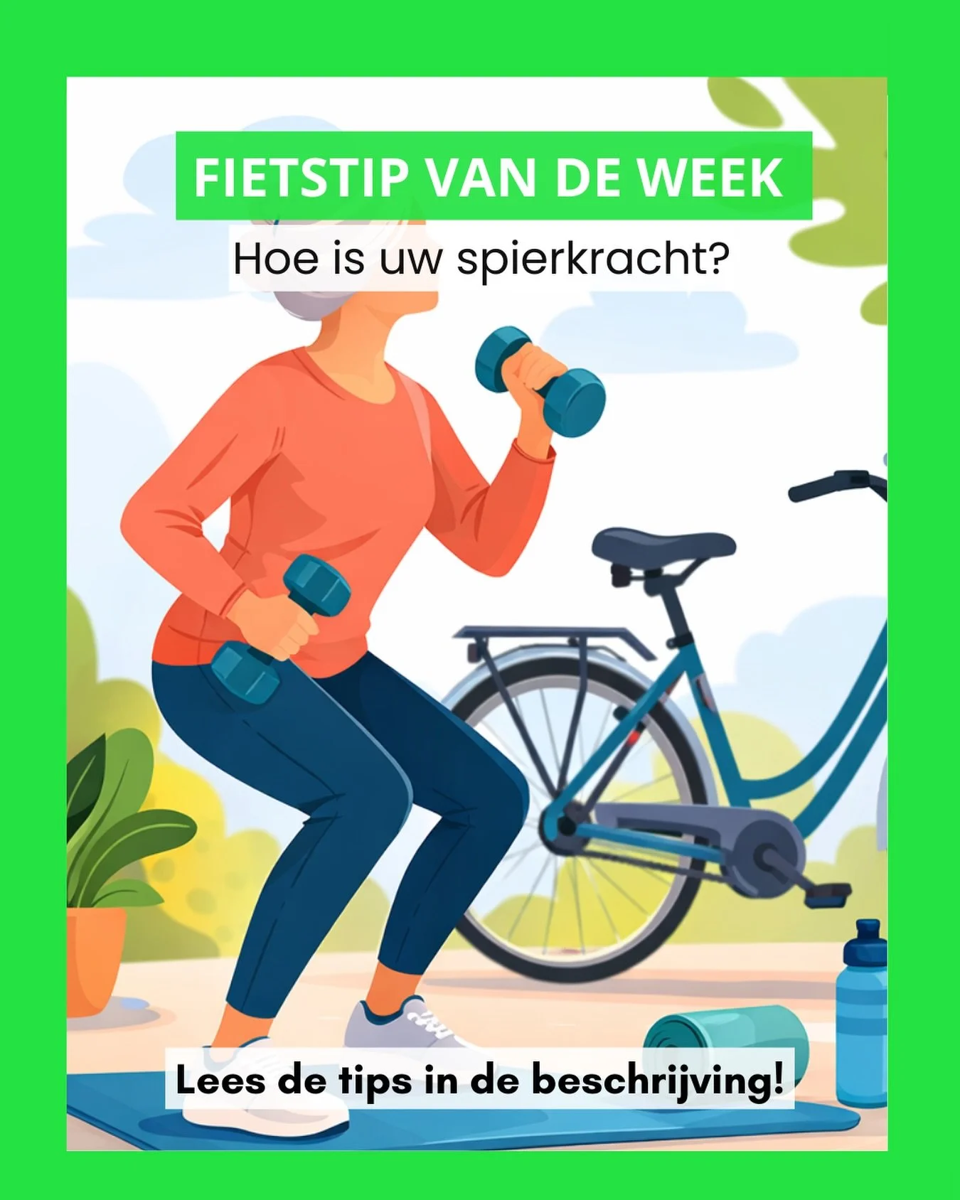 💪🚴&zwj;♀️ Fietstip: werk aan spierkracht voor meer stabiliteit

Sterke spieren helpen u om stabieler en gecontroleerder te fietsen. Vooral uw benen en rompspieren spelen een belangrijke rol bij balans en controle op de fiets.

Door regelmatig te be