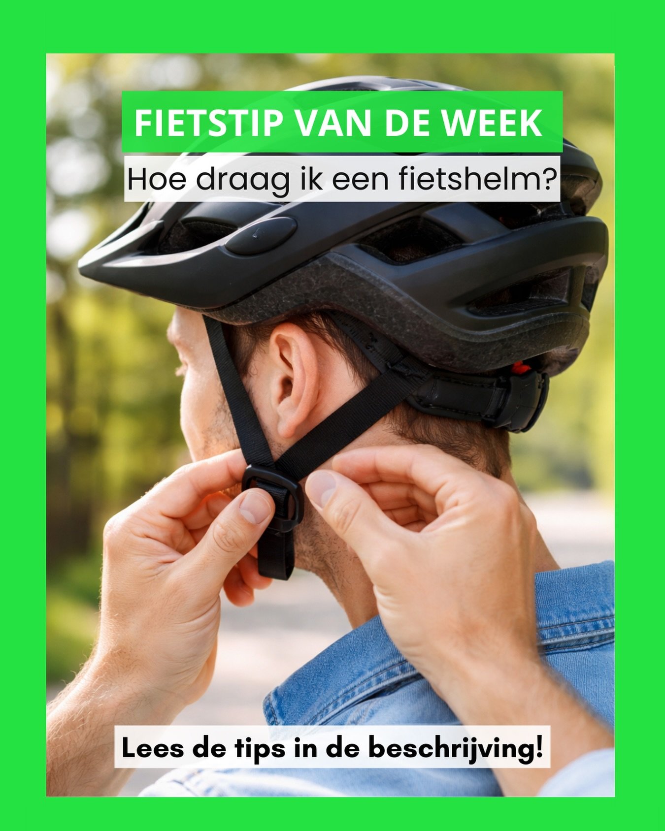 🚴&zwj;♀️ Fietstip: Draag je helm goed voor betere bescherming!
 
Het dragen van een fietshelm is in Nederland niet verplicht, wel zegt het ministerie van Infrastructuur en Waterstaat dat het verstandig is om een helm te dragen.
 
Een fietshelm kan d