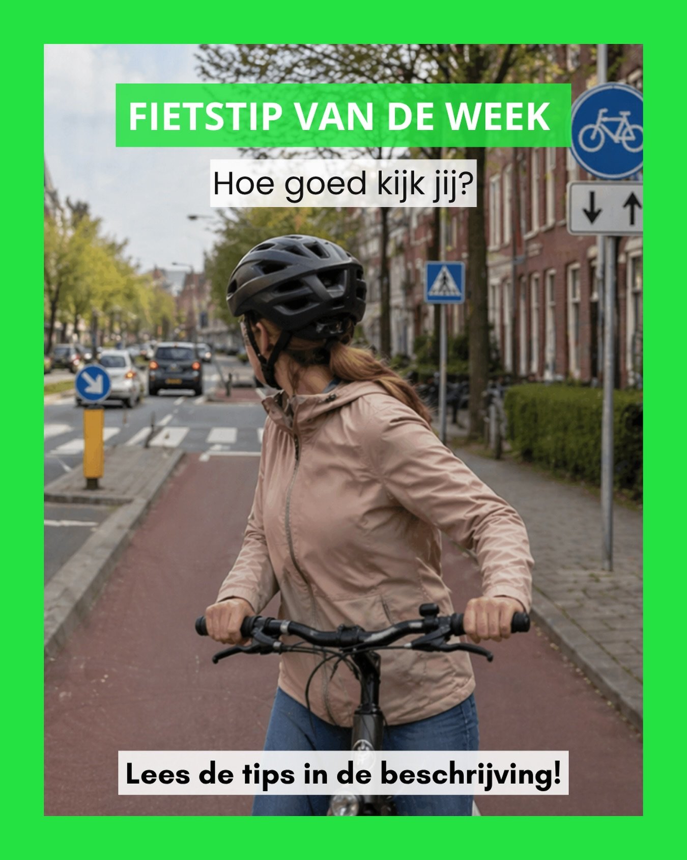 &ldquo;Kijkgedrag = veilig fietsgedrag&rdquo;

Veilig fietsen begint met goed kijken &mdash; niet alleen achter je, maar ook vooruit 👀
 
Veel fietsers reageren pas op het laatste moment. Terwijl je juist ongelukken voorkomt door vooruit te kijken &e