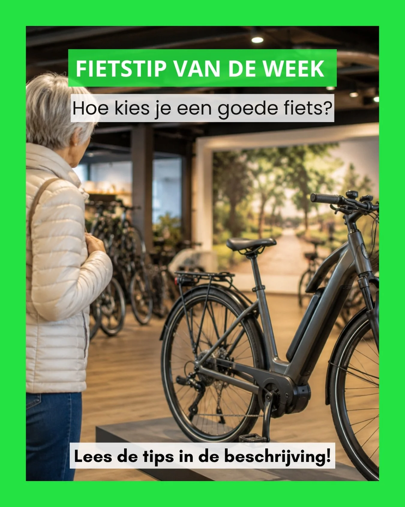 Wij krijgen vaak de vraag: wat is nou een goede elektrische fiets en hoe kies ik die? 🚲

Ons beste advies: ga langs bij een fietsenwinkel of specialist en bekijk vooral veel verschillende modellen. Nog beter is om ze uitgebreid te testen. Maak wat m