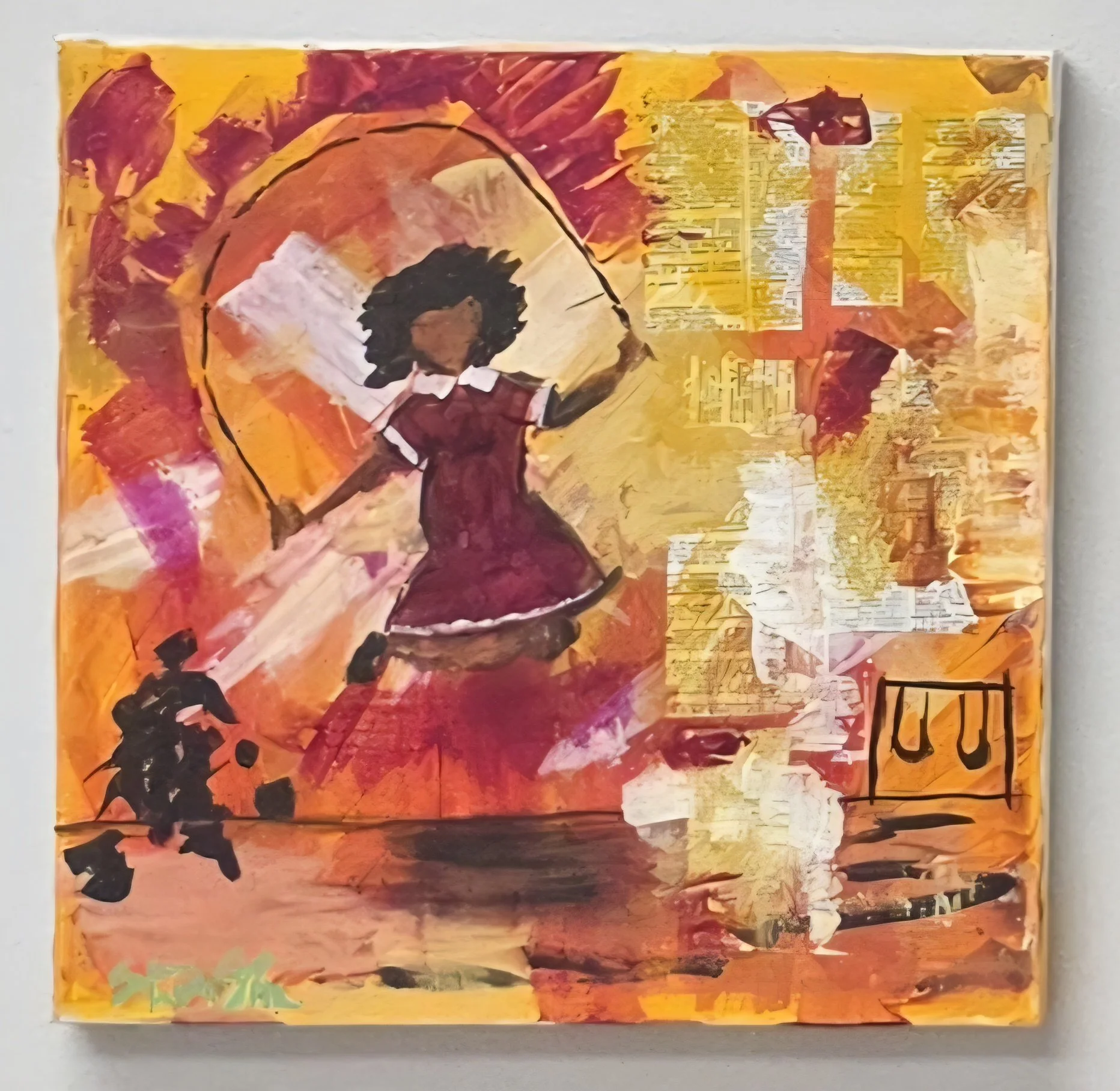 In the Neighborhood Series, "At the Playground, No. 1" a mixed media work.