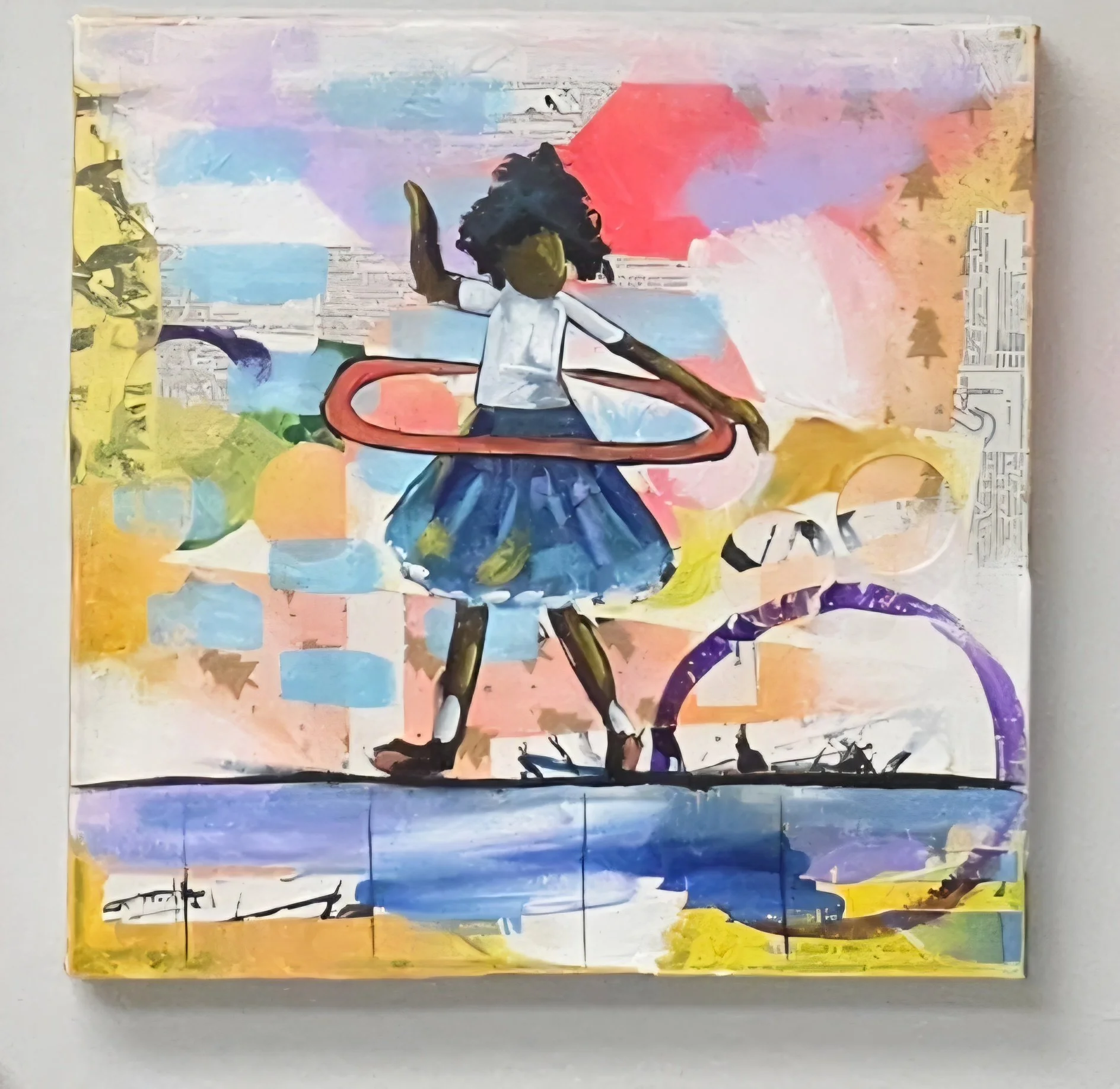 In the Neighborhood Series, "At the Playground, No. 2" a mixed media work.