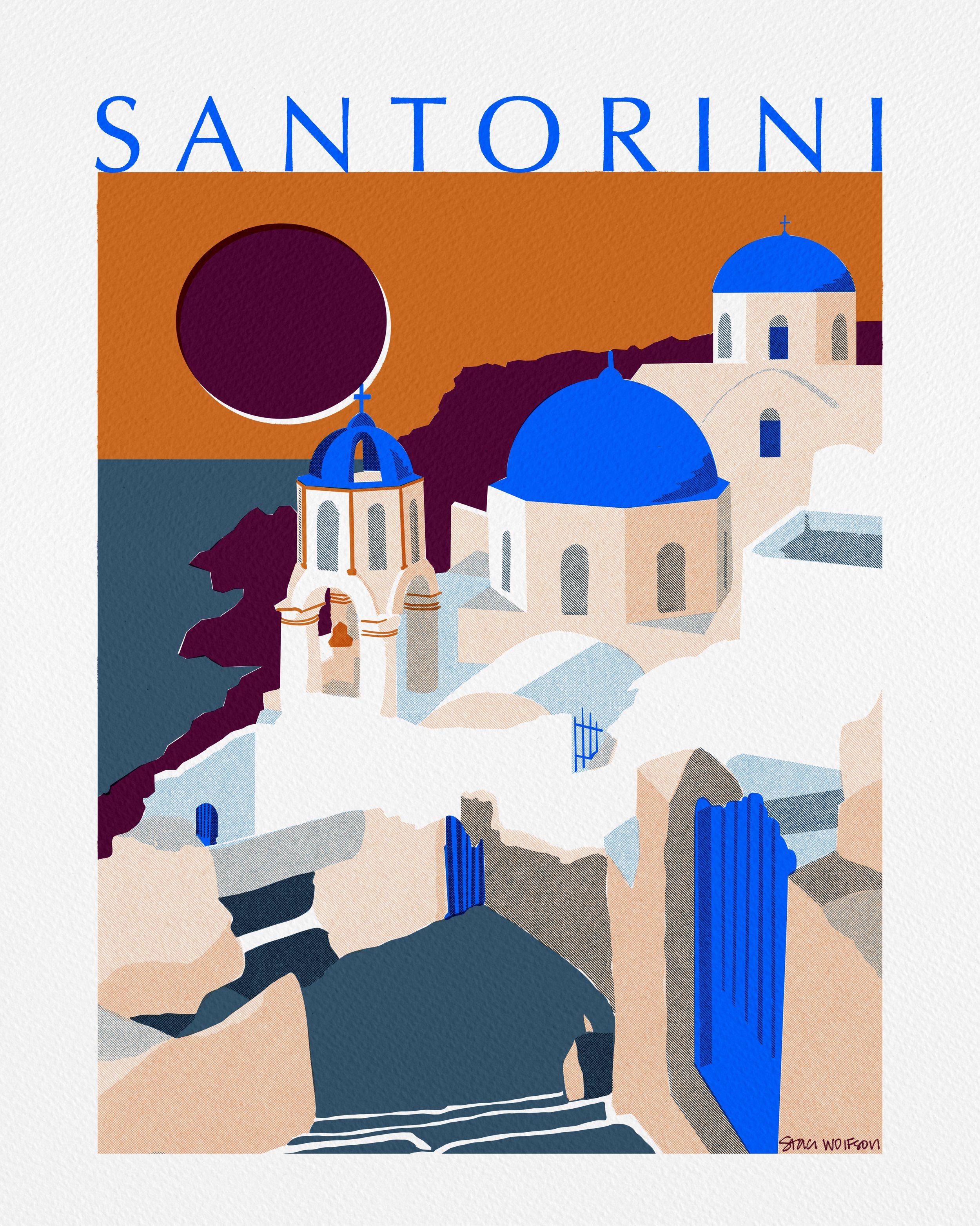 Santorini Vintage Travel Poster