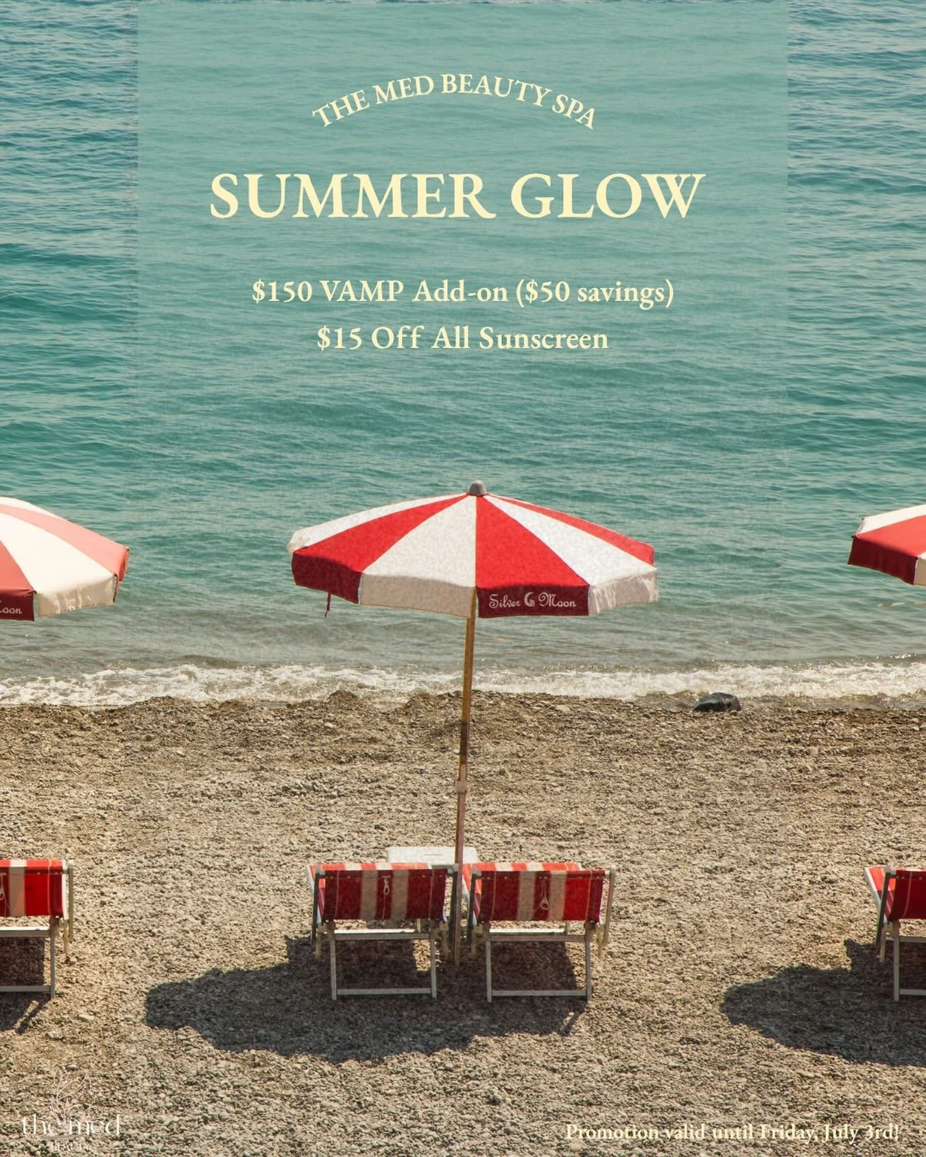 ✨Summer Glow Promo✨

For the month of June, indulge in our exclusive Summer Glow promotion:

✨ VAMP Add-On $150 
A savings of $50 when added to any dermaplane, microneedling, morpheus8 or C02 treatment! 

✨ $15 OFF All Sunscreen
Because protecting yo