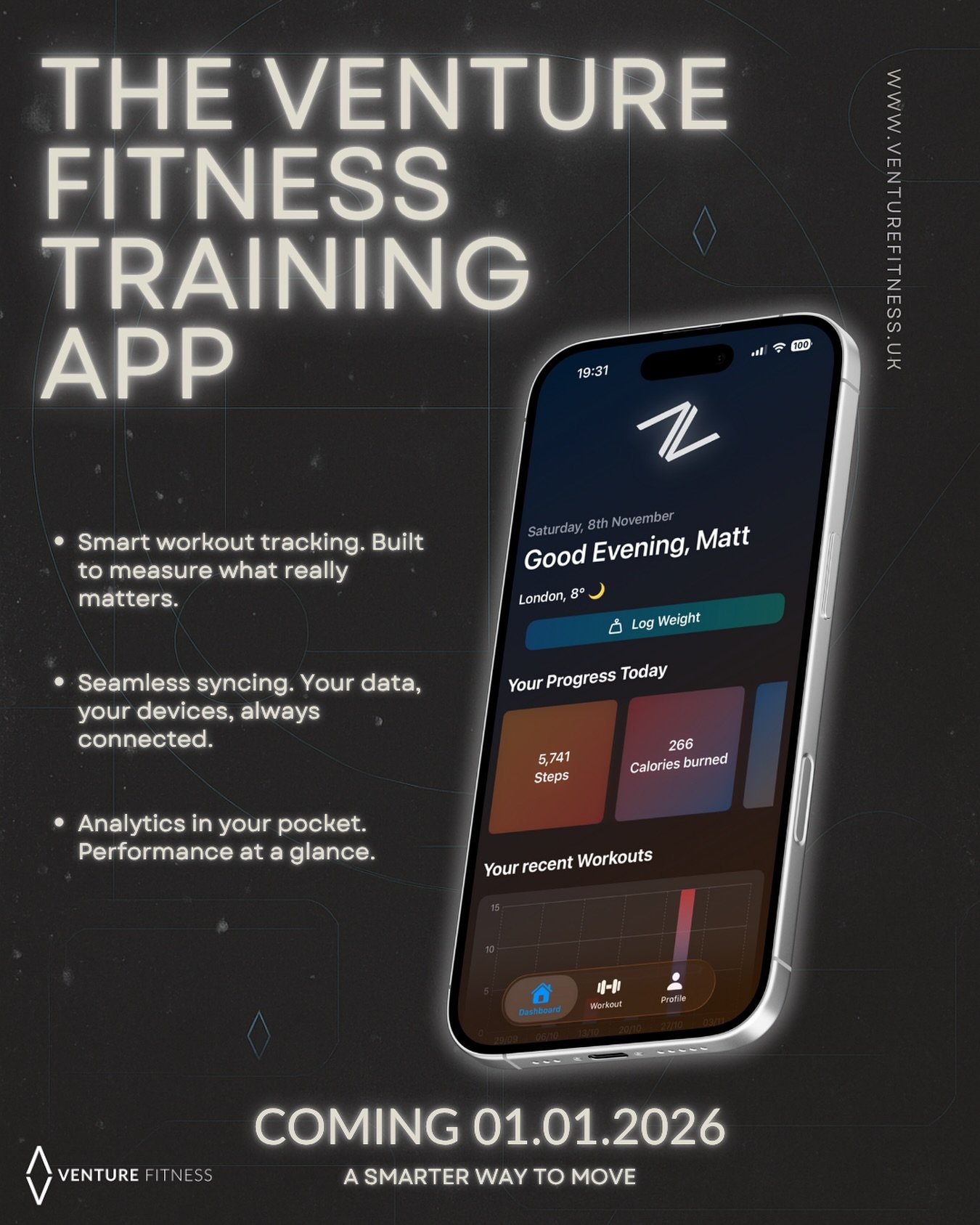 Introducing The Venture Fitness Training App &mdash; built to elevate the way you train.
On January 1st, 2026, we launch the next evolution of smart, structured, intentional fitness.

Designed for progress.
Built for consistency.
Made for those who a