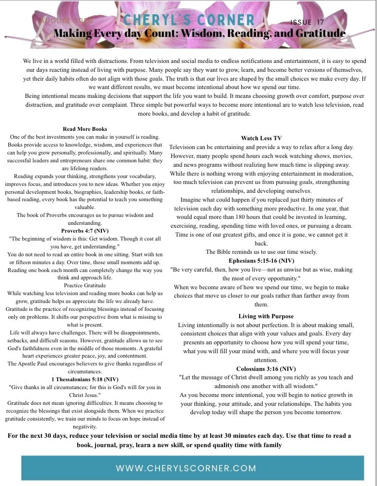 Making Every Day Count: Wisdom, Reading, and Gratitude
