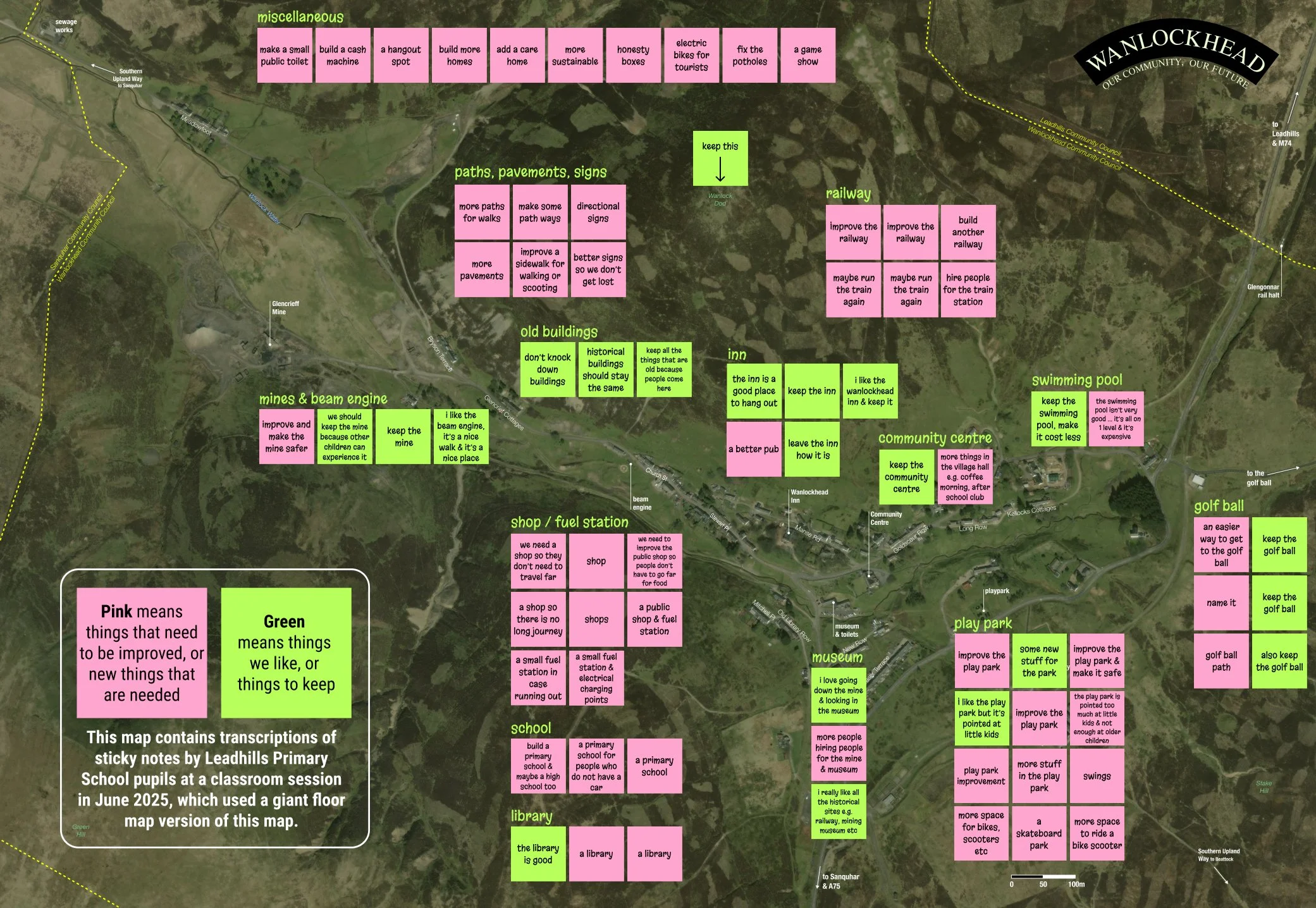 map of Wanlockhead with children's suggestions