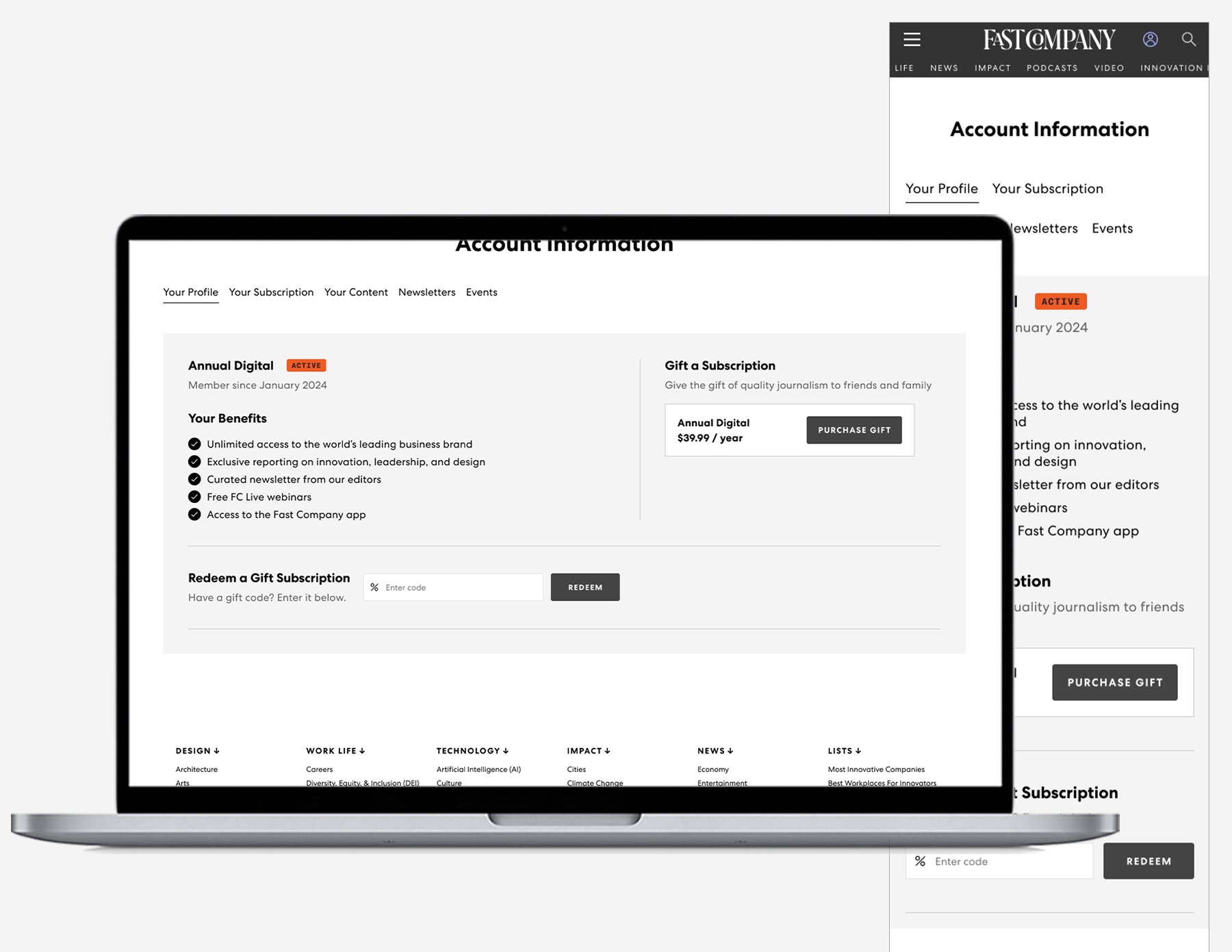 Fast Company user account page