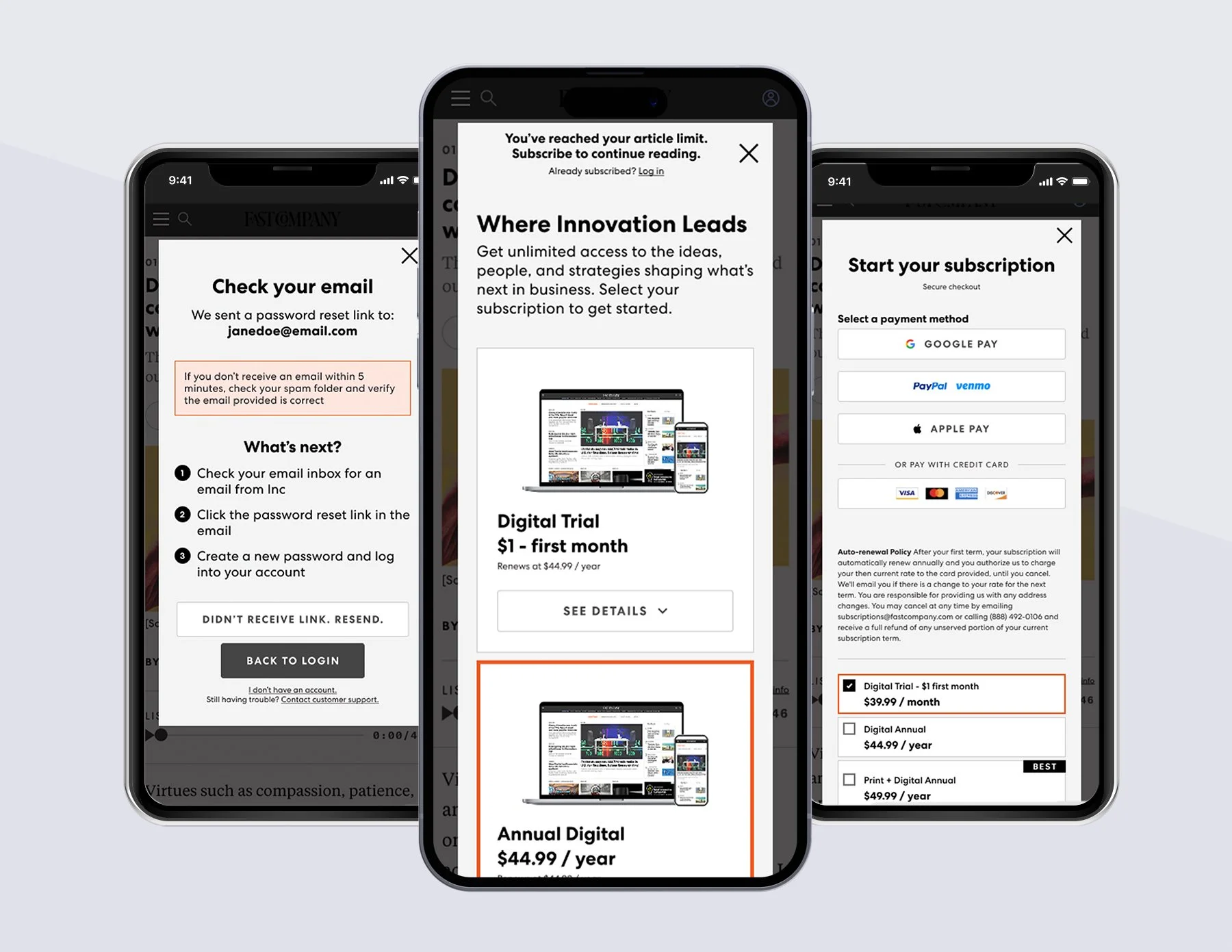 Fast Company paywall user journey