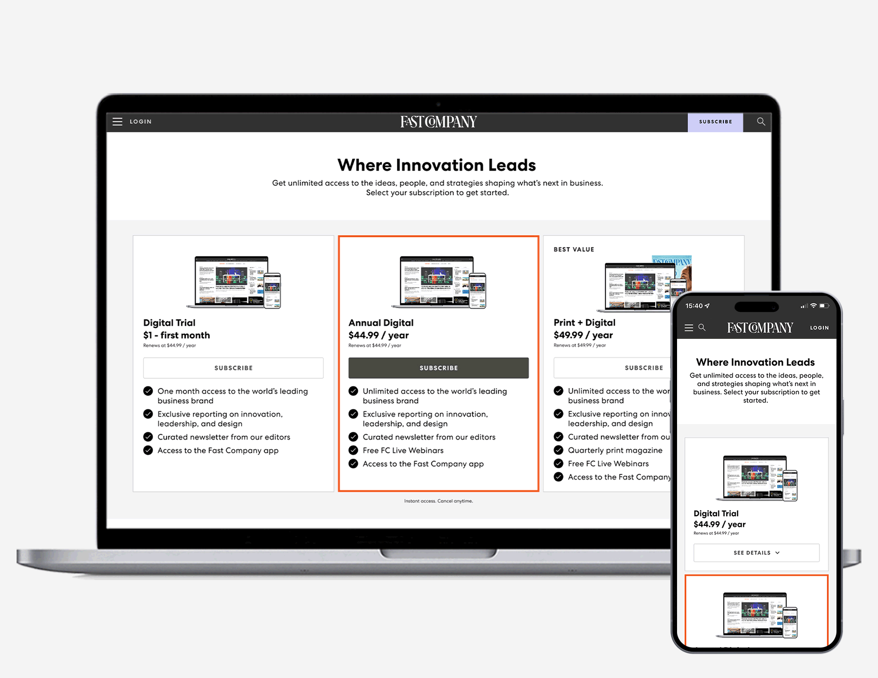 Fast Company subscription lander
