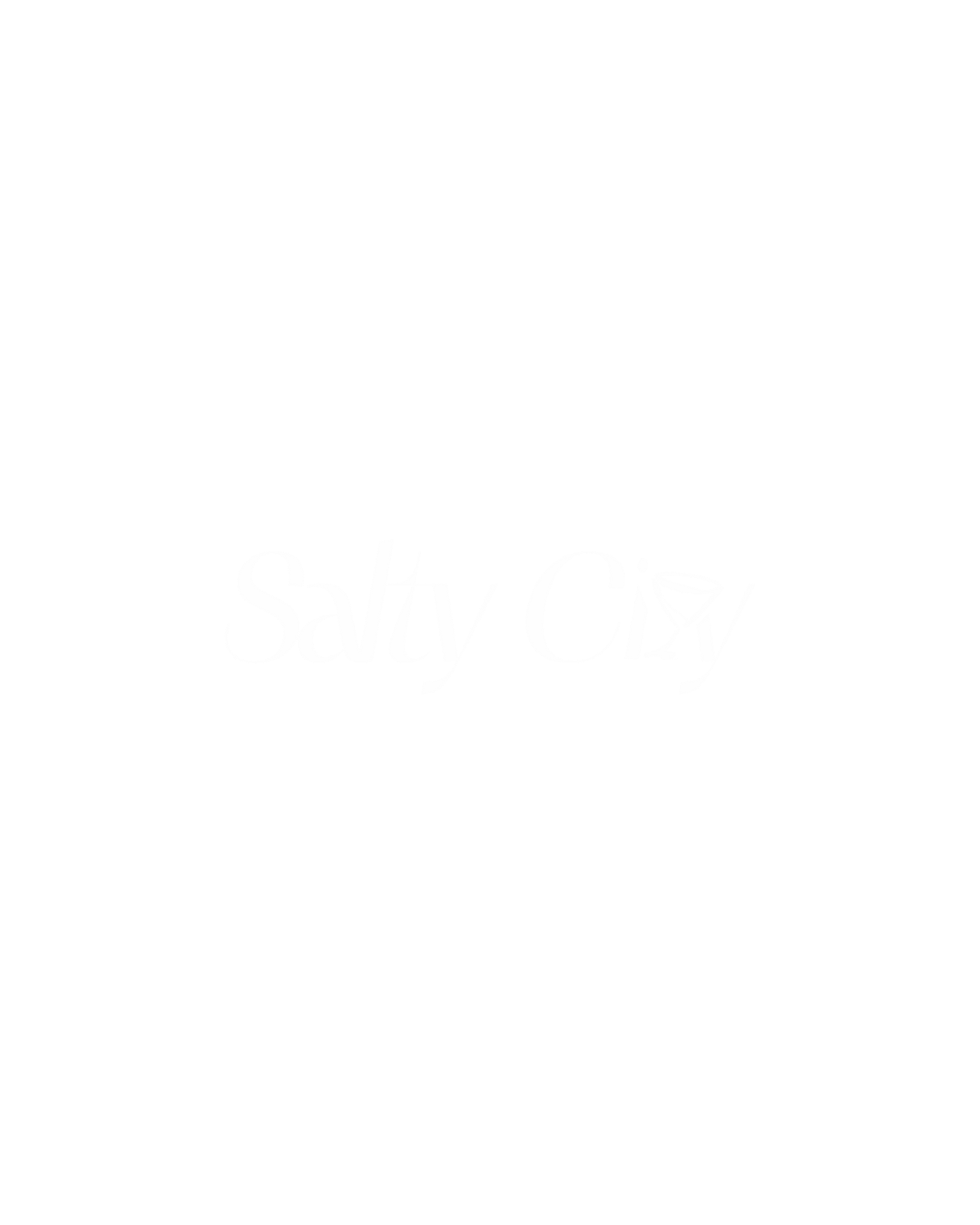 Black background with white text reading 'Salty City' and a stylized martini glass icon.