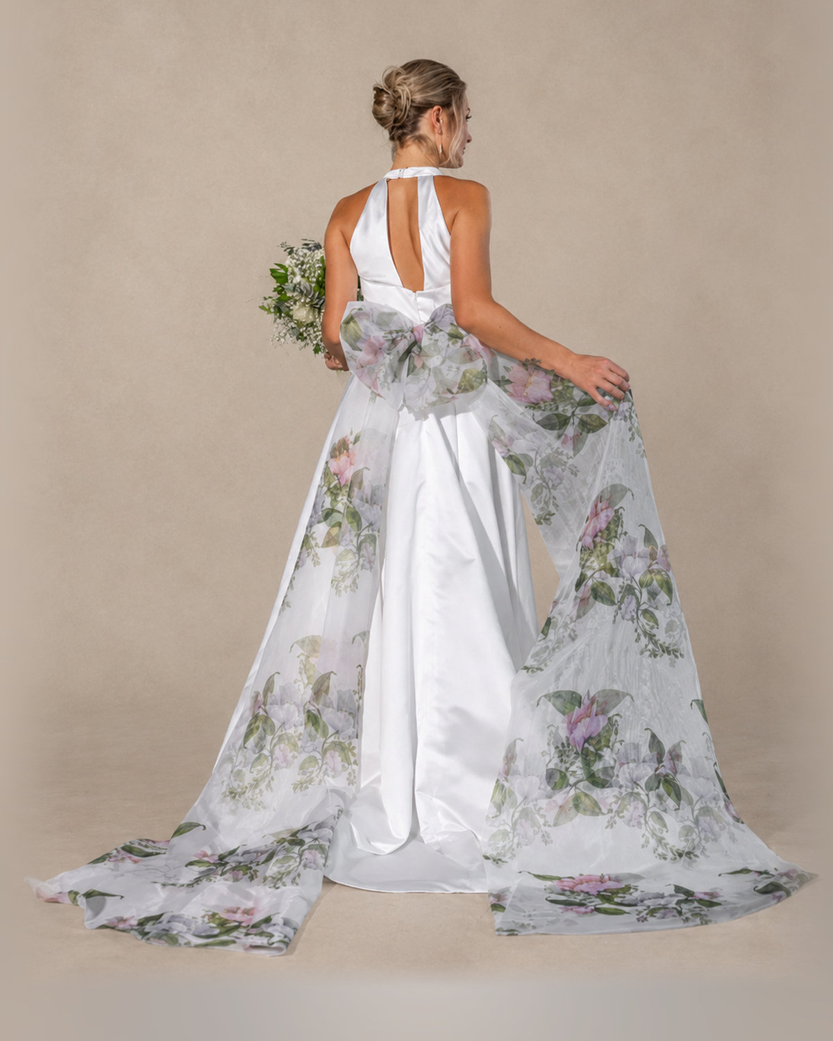 Satin A-Line Wedding Gown with Floral Accents