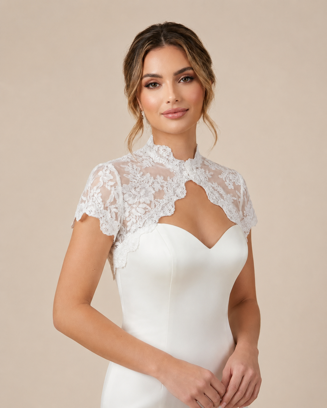 High-Neck French Lace Bridal Bolero