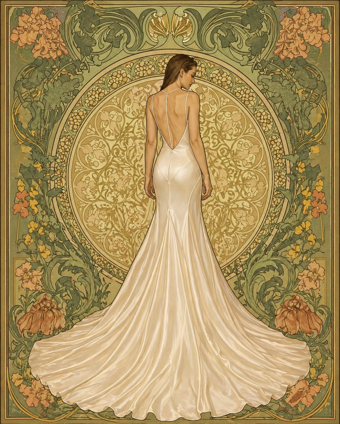 Beautiful low back silk wedding dress