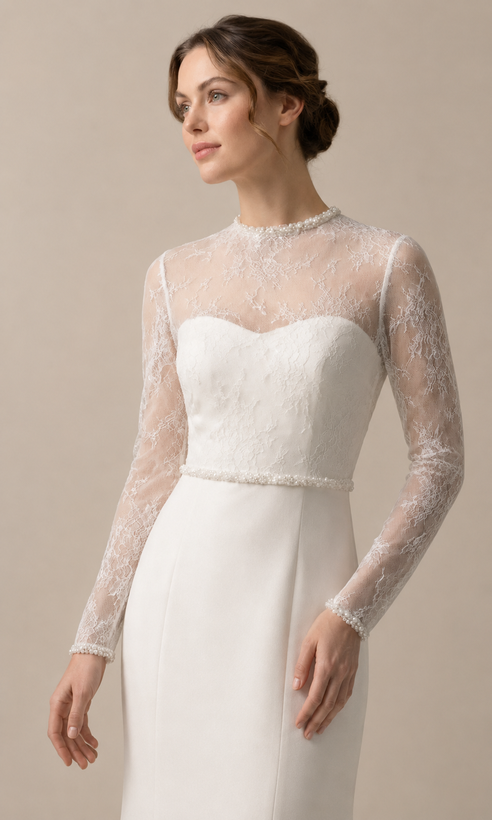 Pearl-Beaded Chantilly Lace Bridal Bolero