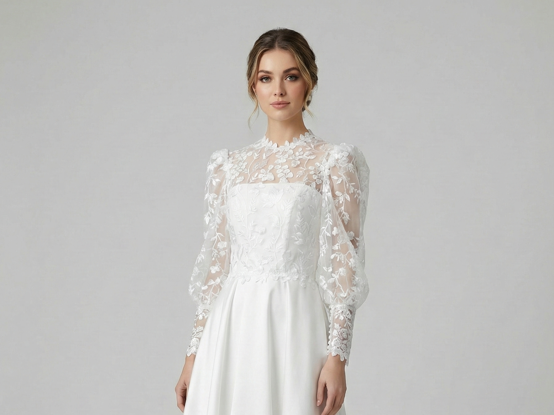 Bohemian Floral Lace Wedding Dress Topper: Puffy Sleeve Bridal Top