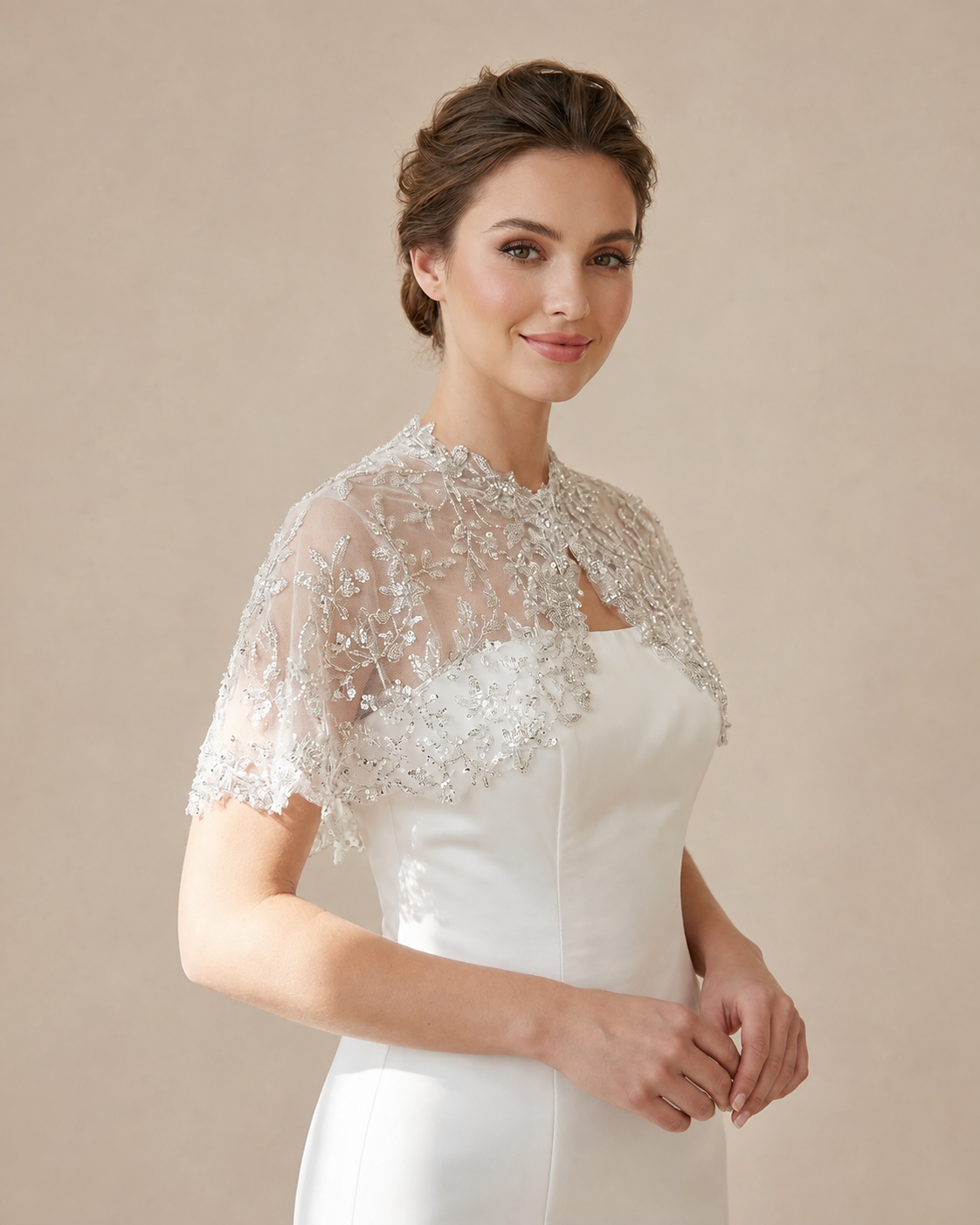Ivory Beaded Lace Bridal Capelet