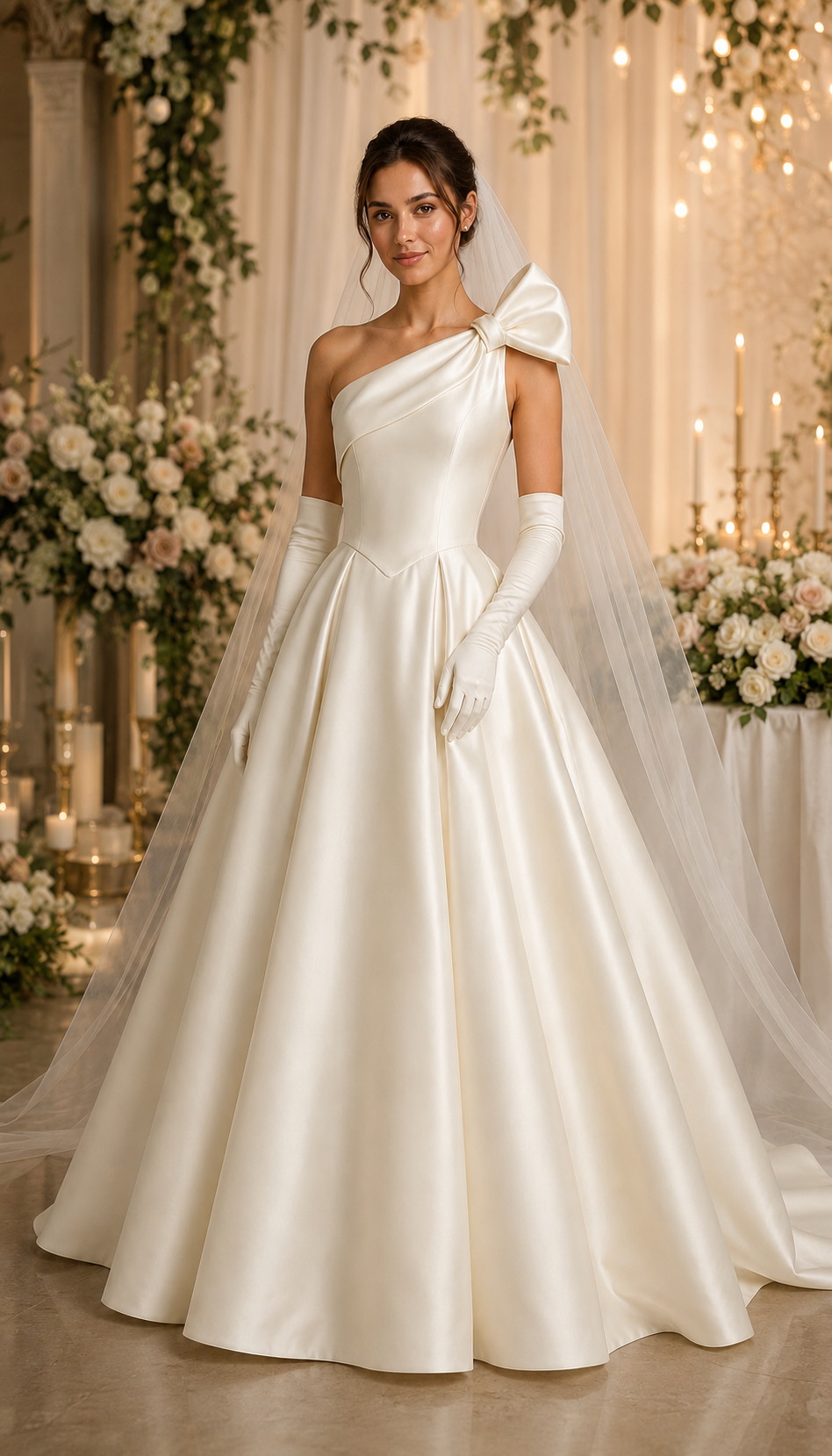 One-Shoulder Satin Bridal Gown