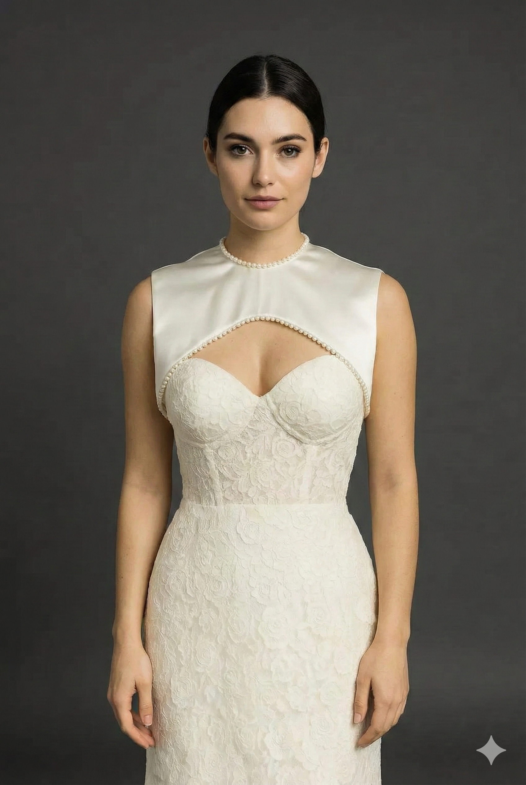 Couture Lace Wedding Gown Topper with Pearl Detail