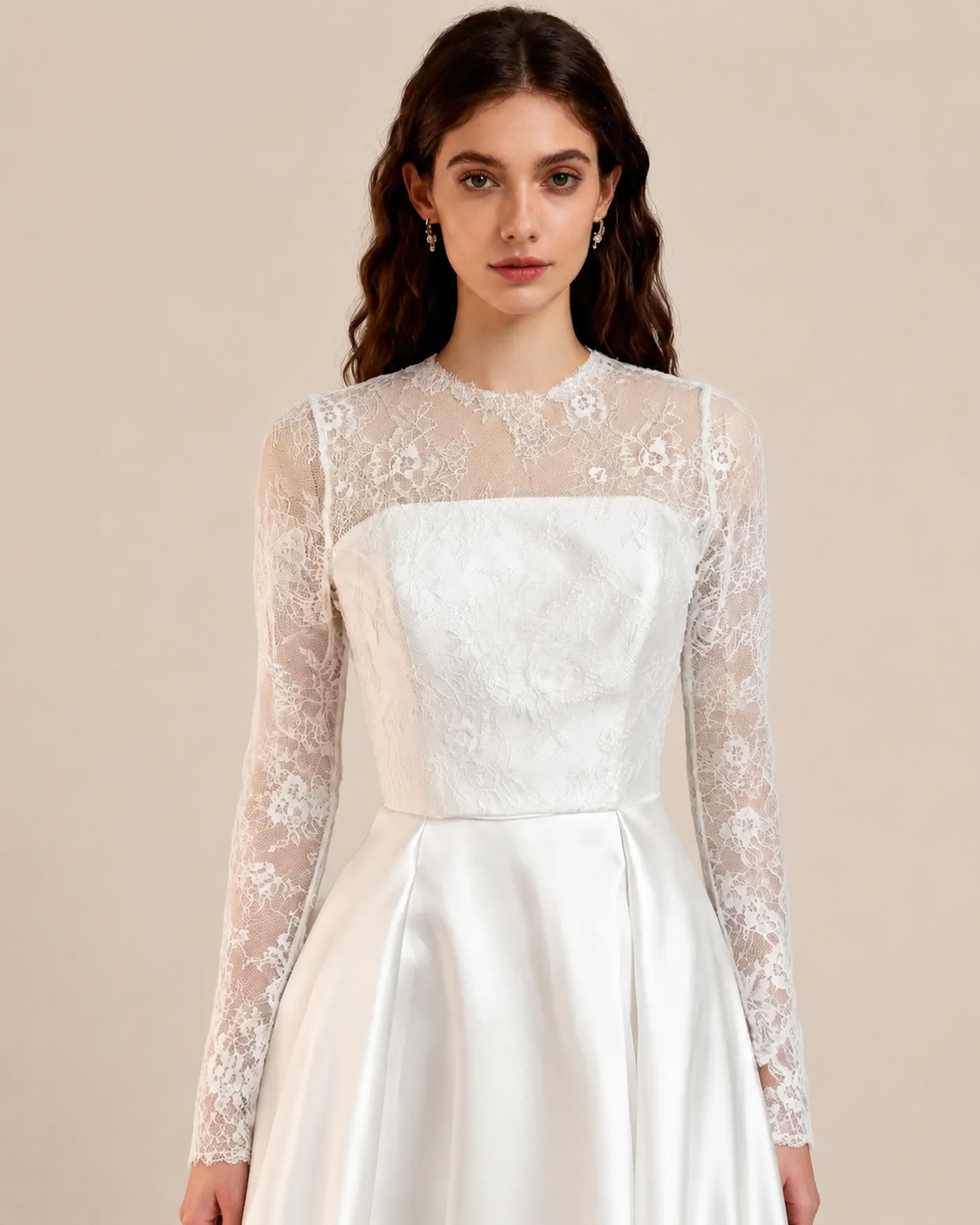 High-Neck Long-Sleeve Chantilly Lace Bridal Topper