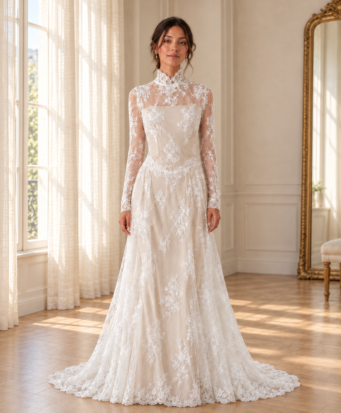 French Lace Overlay Wedding Gown