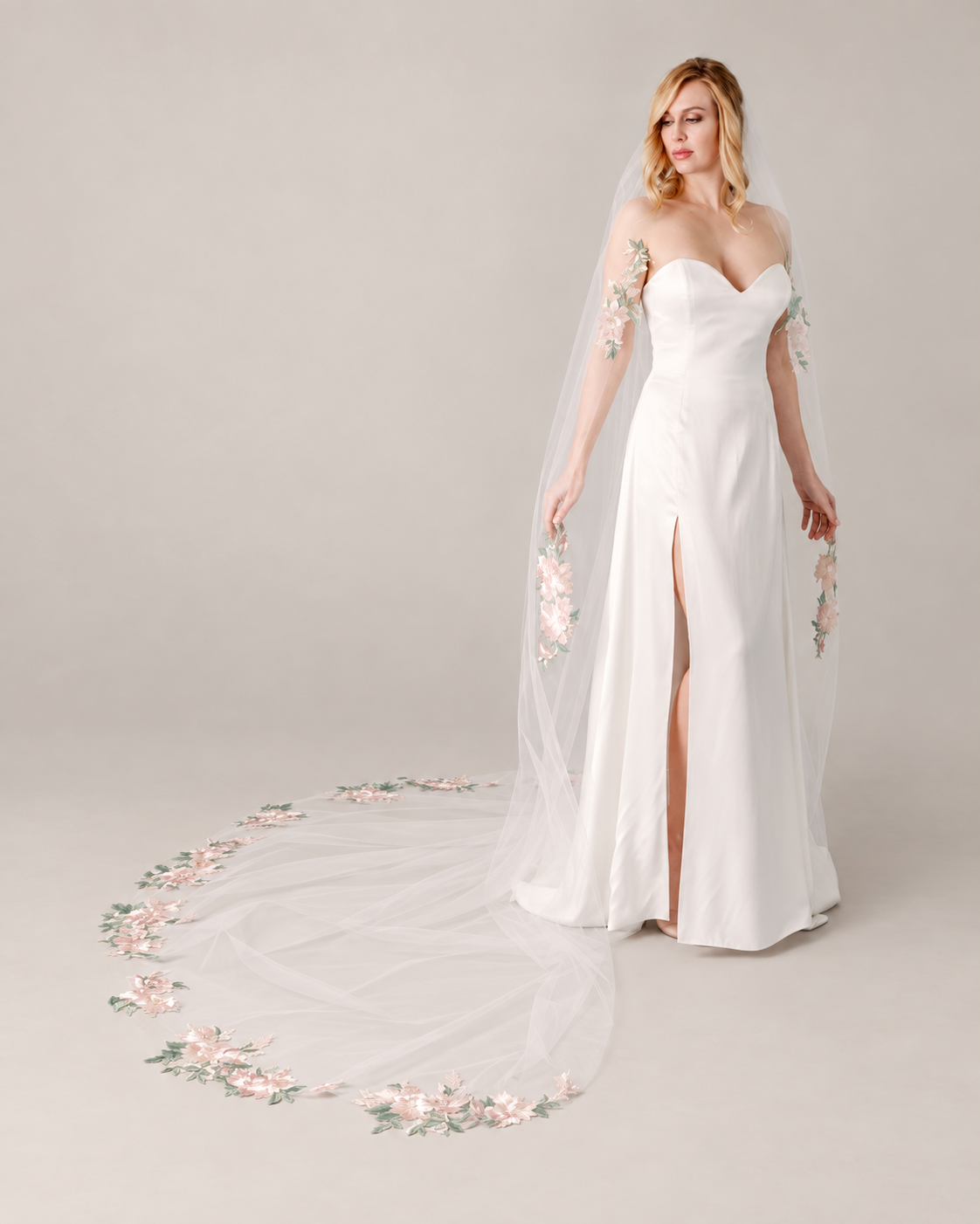 Blush Floral Embroidered Cathedral Veil