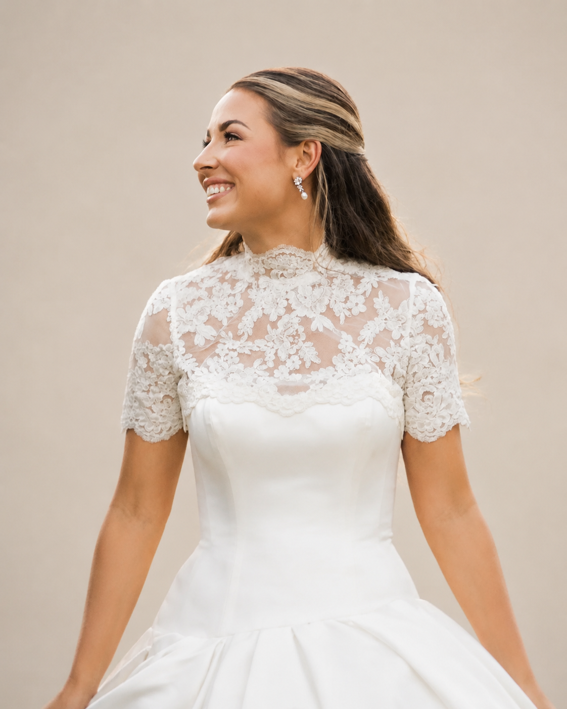 High-Neck Ivory Alençon Lace Bridal Bolero