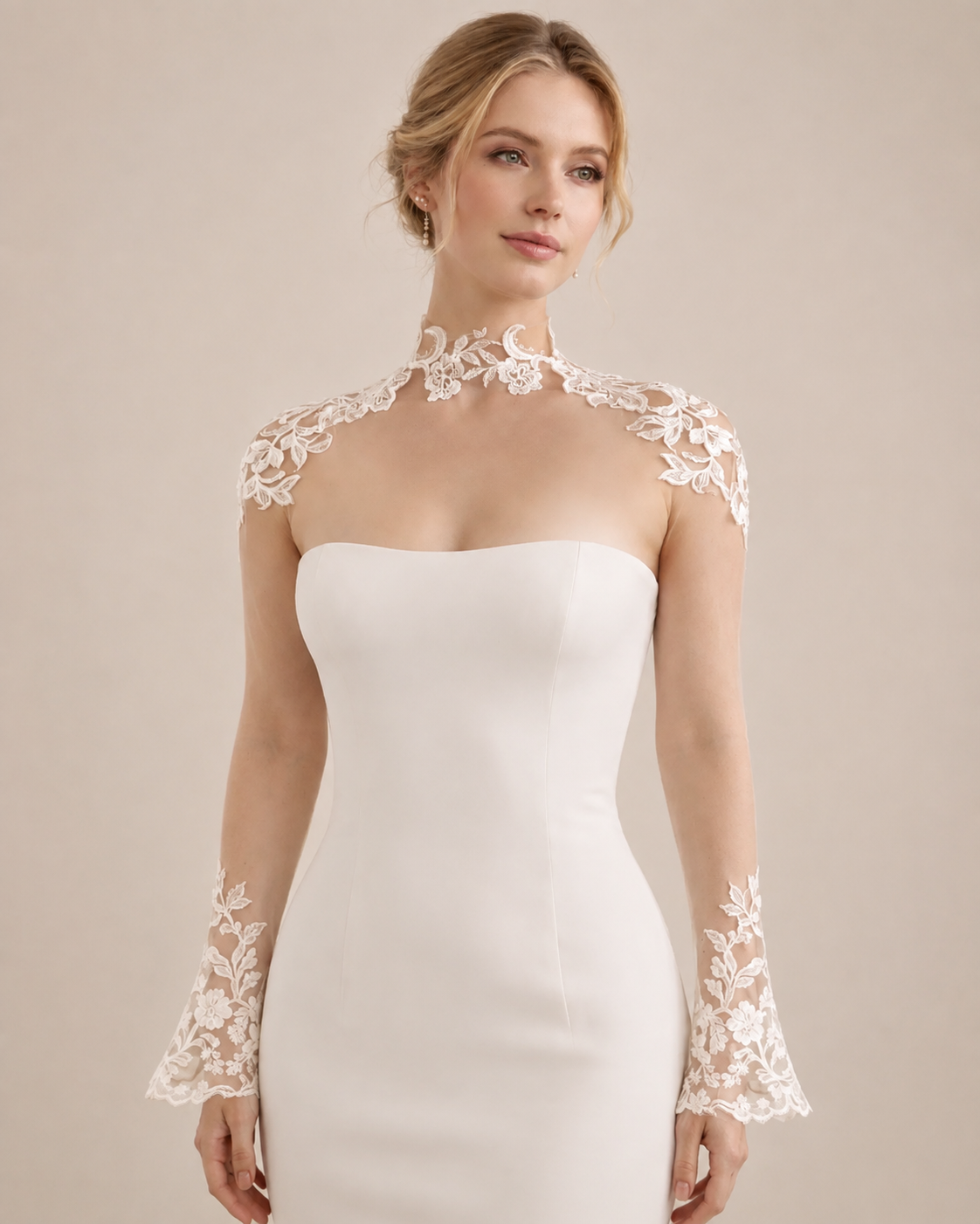 Sheer Tulle Long-Sleeve Bridal Topper