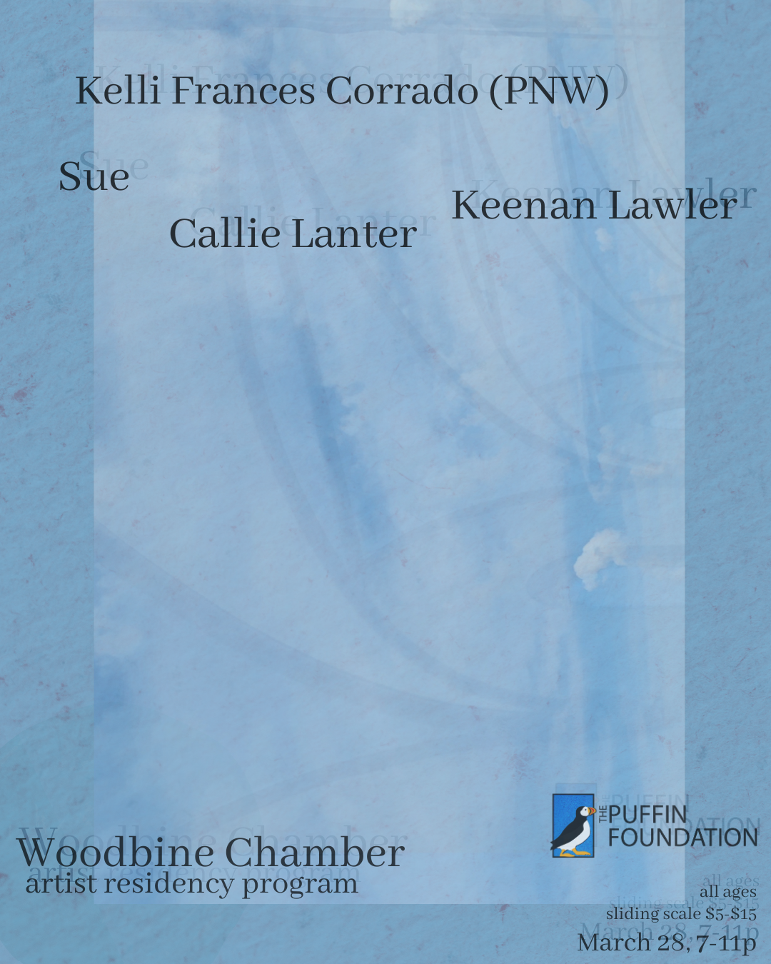 Woodbine Artist Residency Show: Kelli Frances Corrado (PNW), Callie Lanter, Sue, and Keenan Lawler