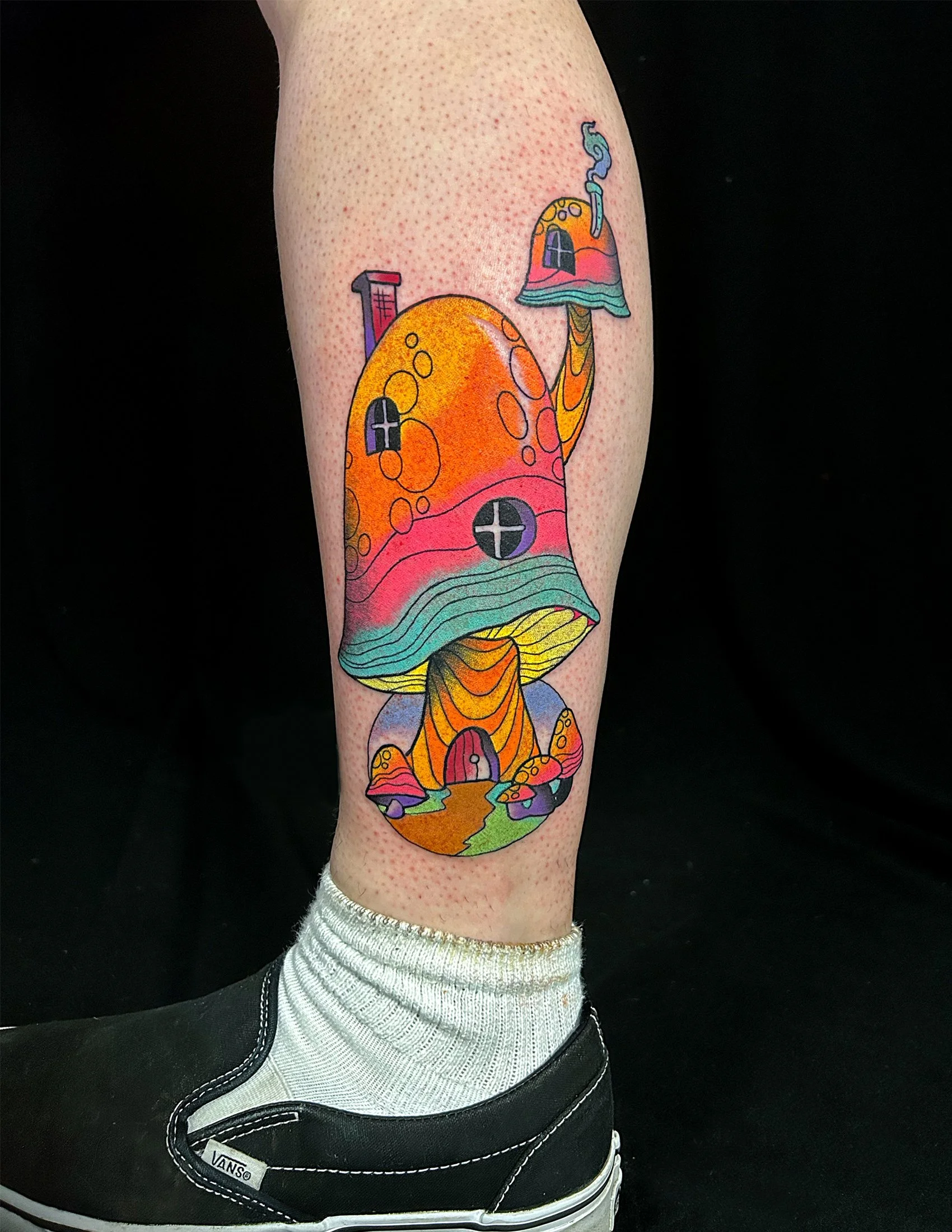 Psychedelic Mushroom House Tattoo by Canman