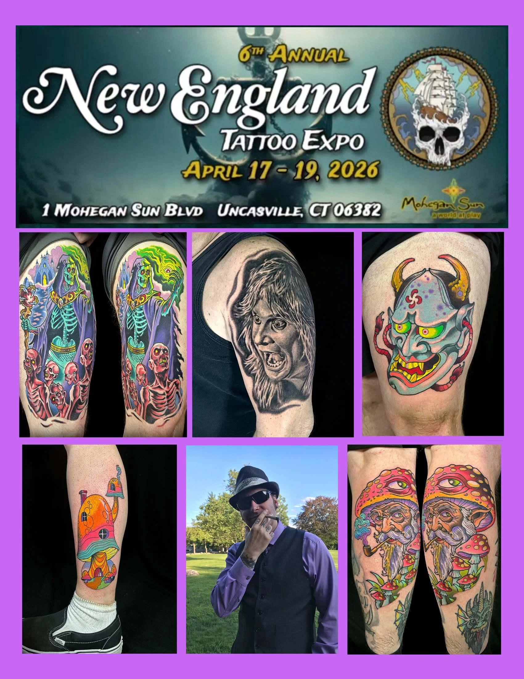 Canman from Visions Tattoo Gallery is tattooing LIVE at the New England Tattoo Expo at Mohegan Sun, April 17–19, 2026. Book your appointment now—limited spots available!