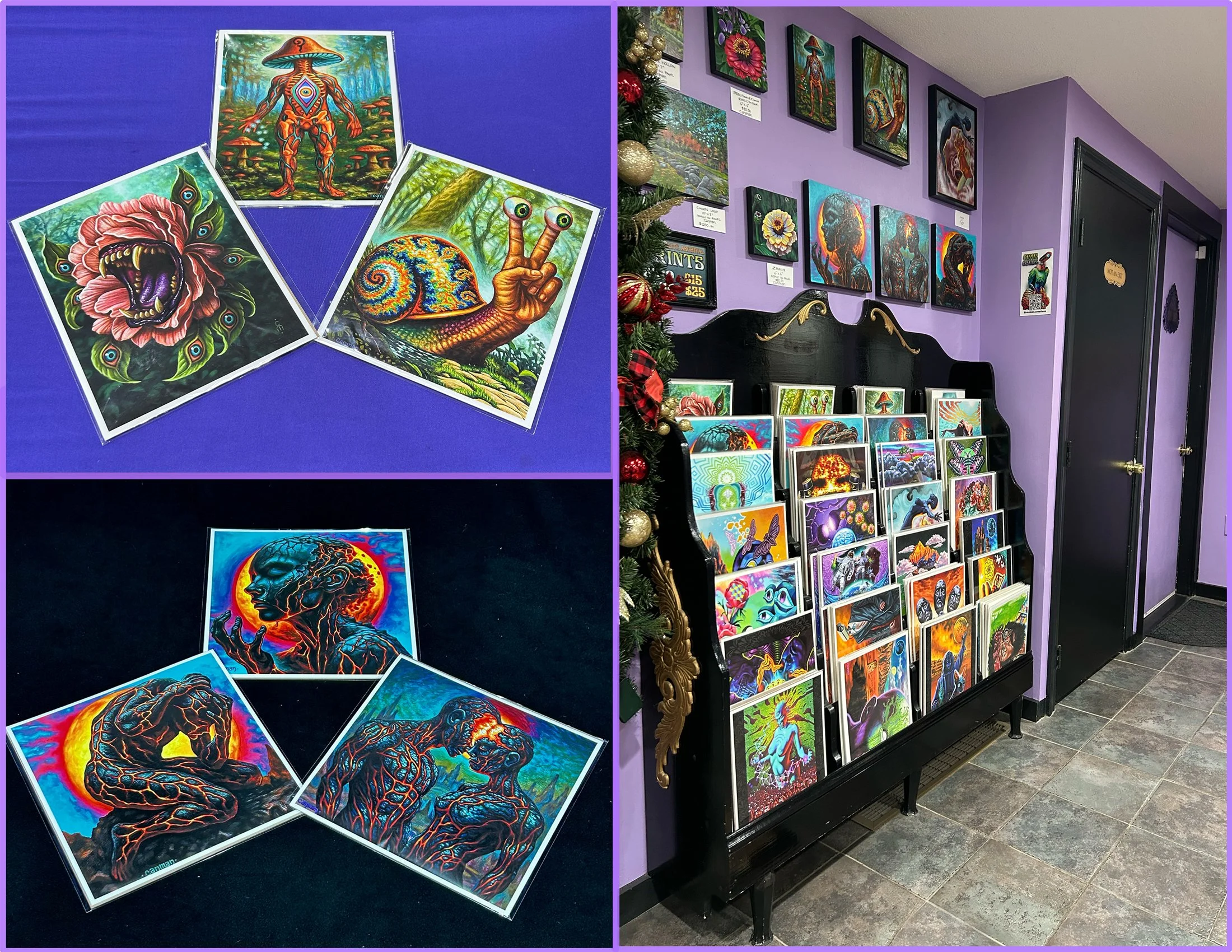 Discover 6 new art prints by Canman Creations, plus over 40 designs available online or in person at Visions Tattoo—perfect for unique holiday gifts.