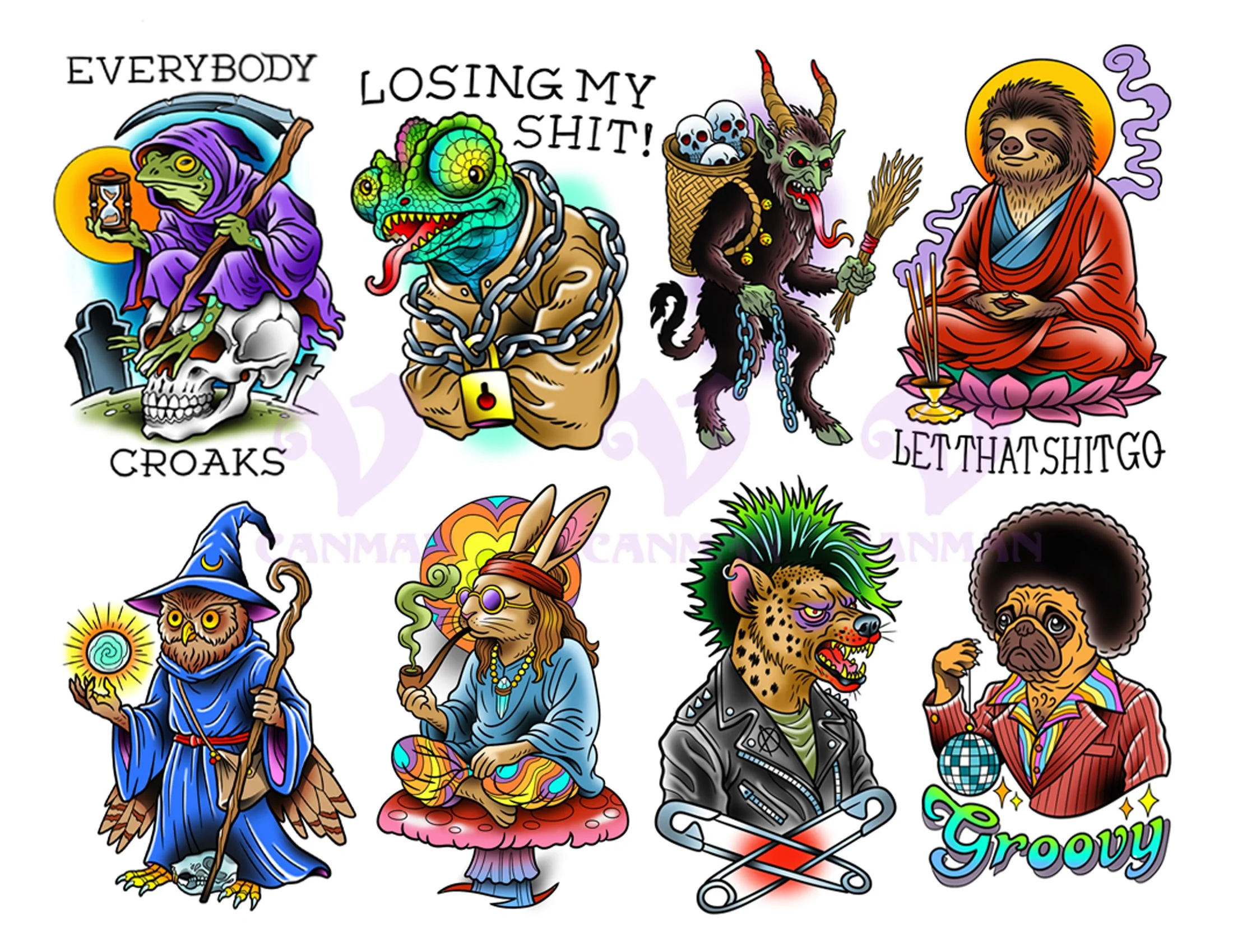 Discover Canman’s Party Animal tattoo designs — a limited collection of one-of-a-kind custom tattoos. First come, first serve, no repeats. Book now at Visions Tattoo Gallery.