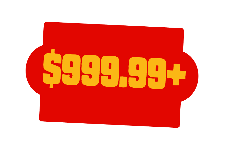 Price tag showing $999.99 plus in yellow font on red background