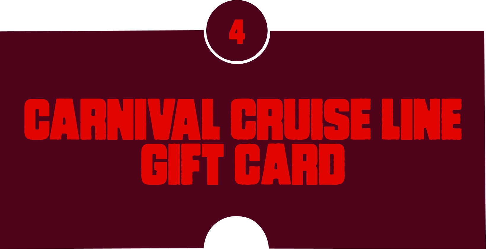 Carnival Cruise Line gift card with a dark red background and bold red text.