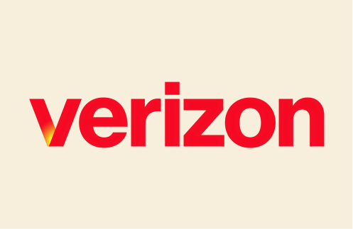 The Verizon logo in red text with a yellow accent on the 'v' on a light beige background.