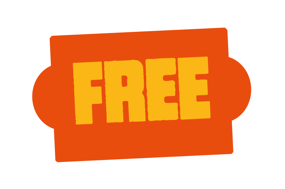 Orange and yellow sign shaped like a piece of bread with the word "FREE" in large yellow letters.