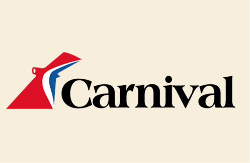 Carnival logo with red, white, and blue colors on a beige background.